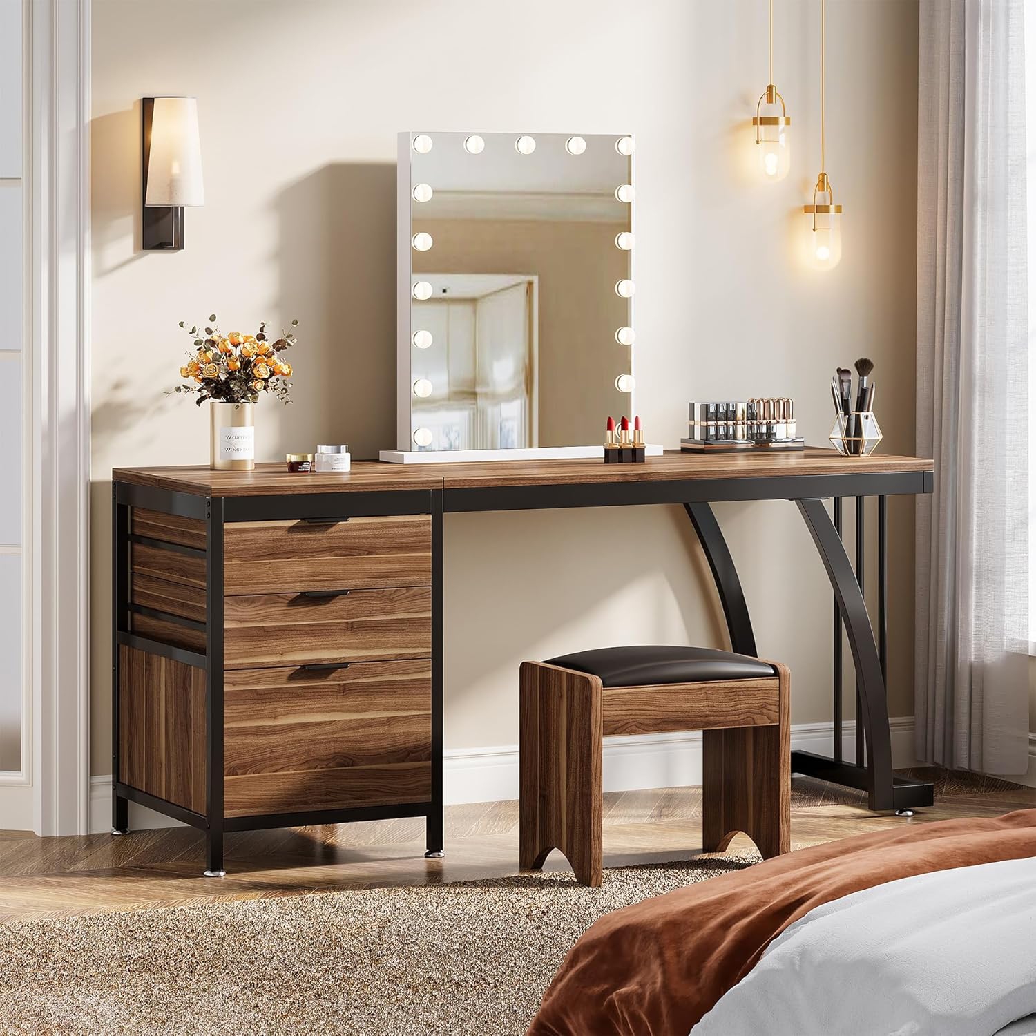 Tribesigns Vanity Desk with 3 Drawers, 59-Inch Large Dressing Table with Reversible Drawers