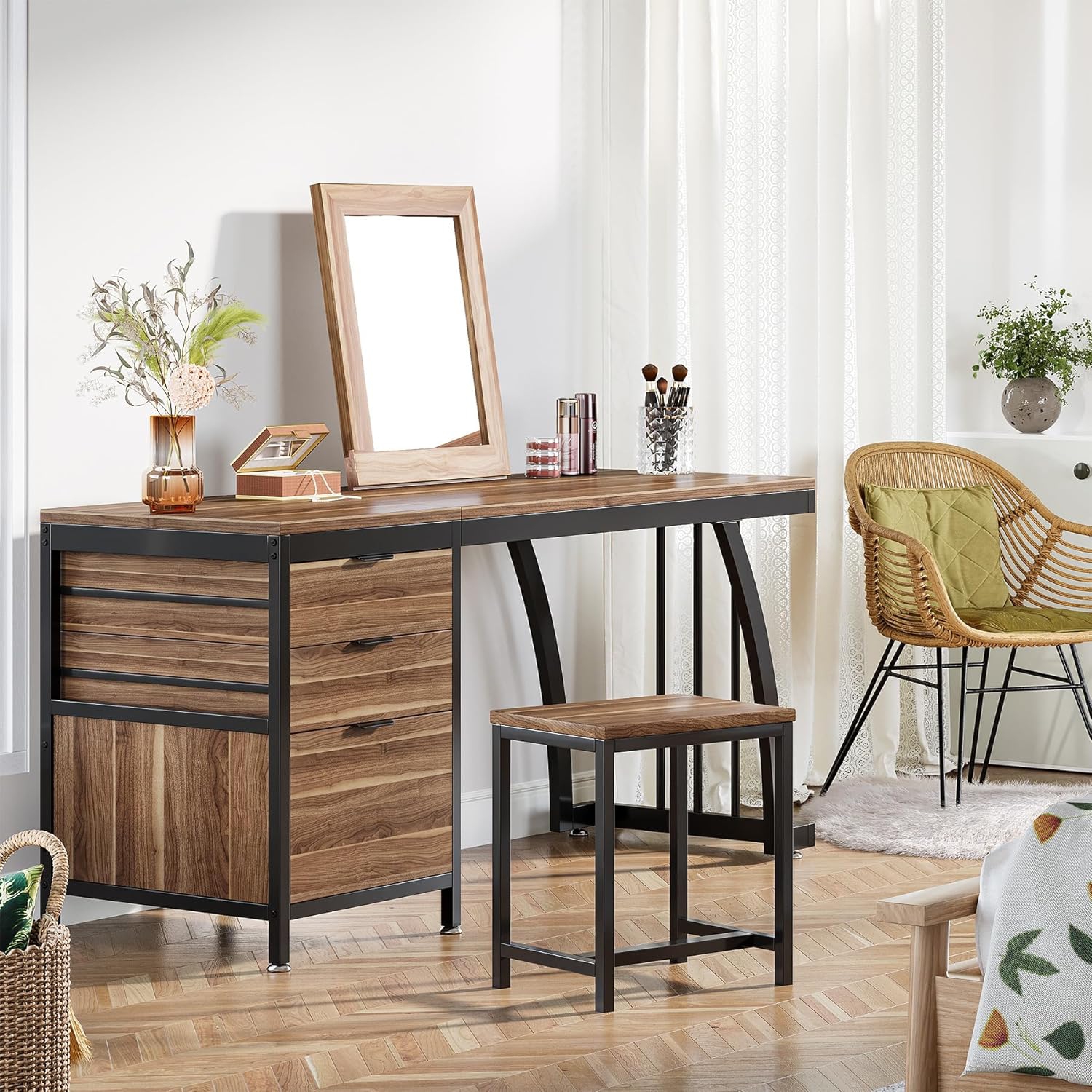 Tribesigns Vanity Desk with 3 Drawers, 59-Inch Large Dressing Table with Reversible Drawers