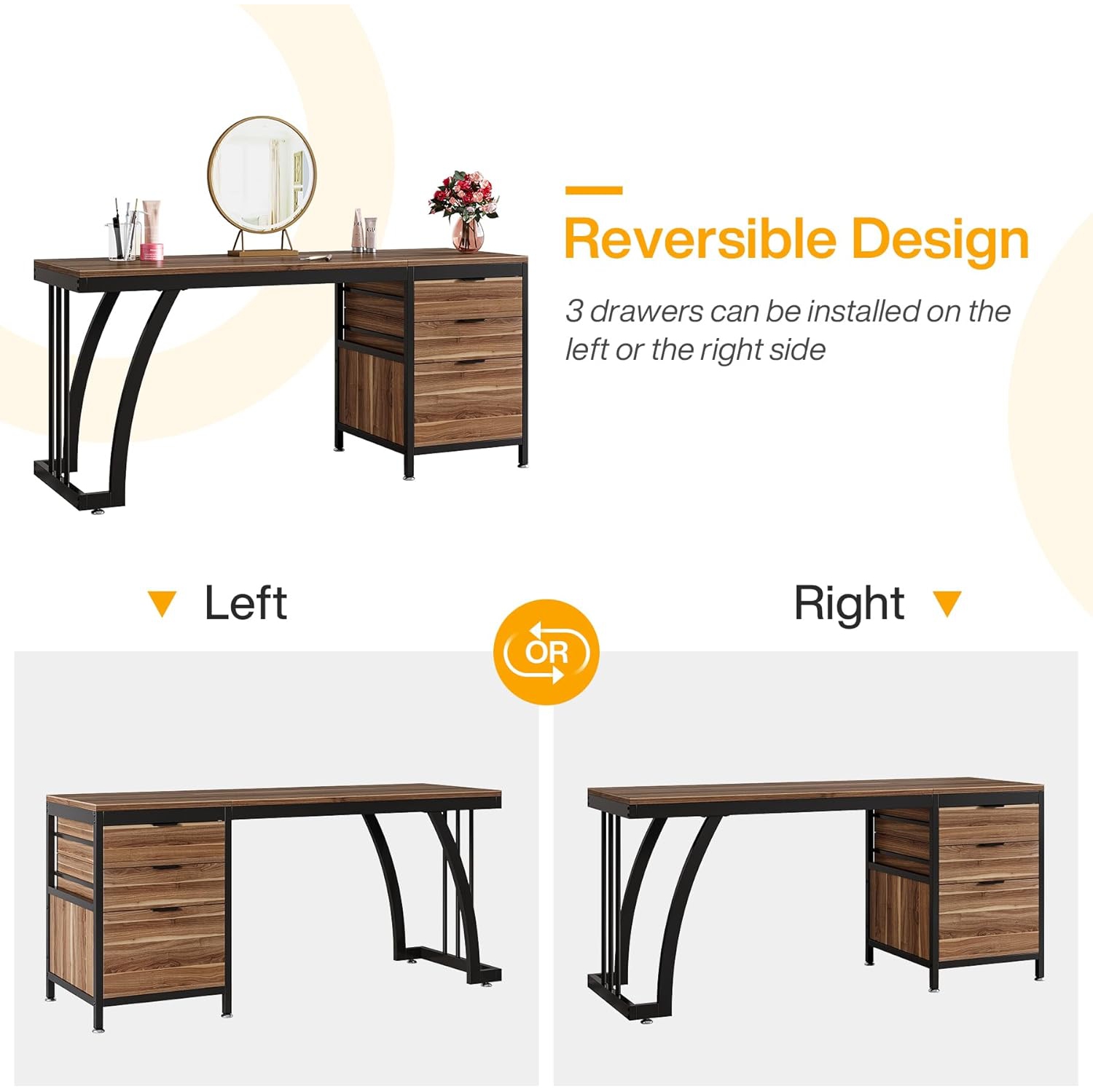 Tribesigns Vanity Desk with 3 Drawers, 59-Inch Large Dressing Table with Reversible Drawers
