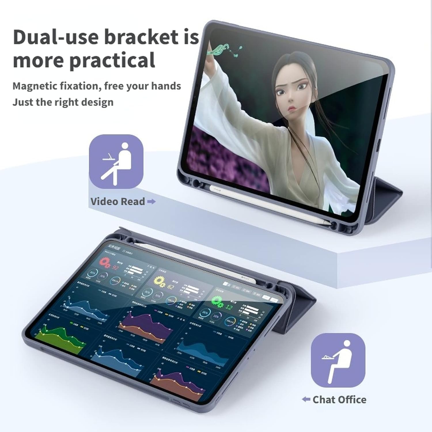 Suitable for Pro12.9-inch [Year: 18/20/21/22 Universal] Protective Case with Pen Slot Soft Case - Black