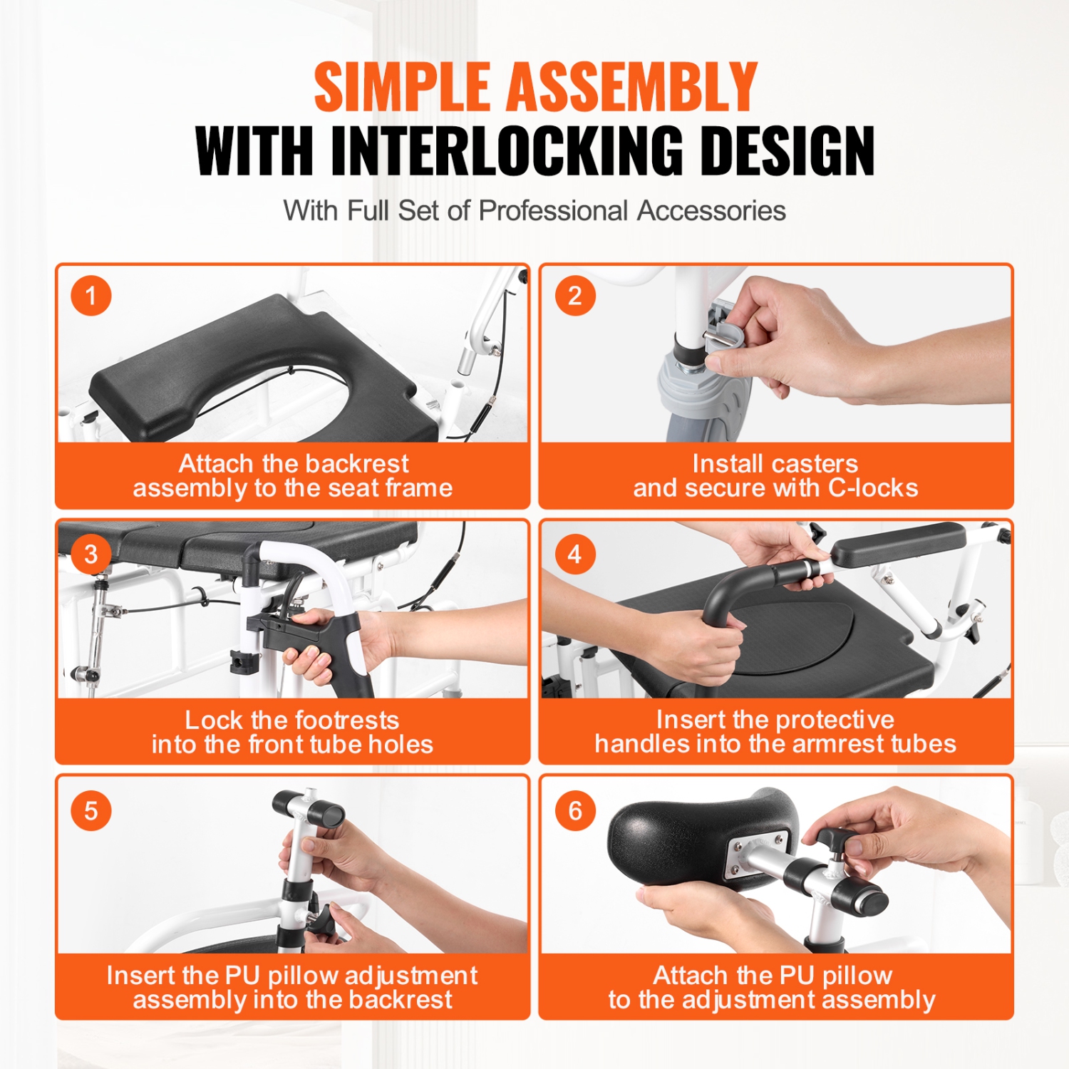 VEVOR 17.5in Width Shower Wheelchair, Aluminum Alloy Bathroom Wheelchair for Inside Shower, Adjustable Rolling Shower Chair w/ Brake, 300 lbs