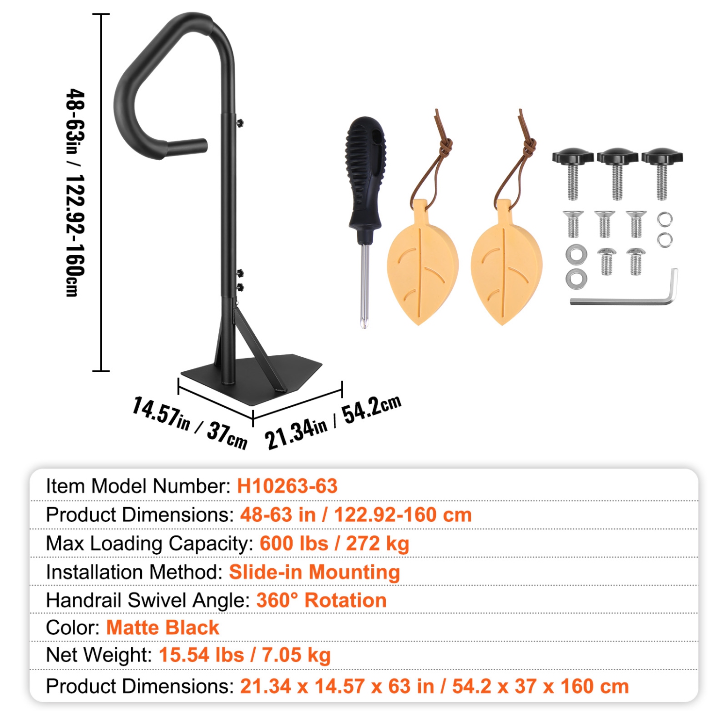 VEVOR Hot Tub Handrail, 360 Rotatable Spa Side Handrail with 48"-63" Adjustable Height, Rust-proof Aluminum Spa Step Hot Tub Hand Rail with
