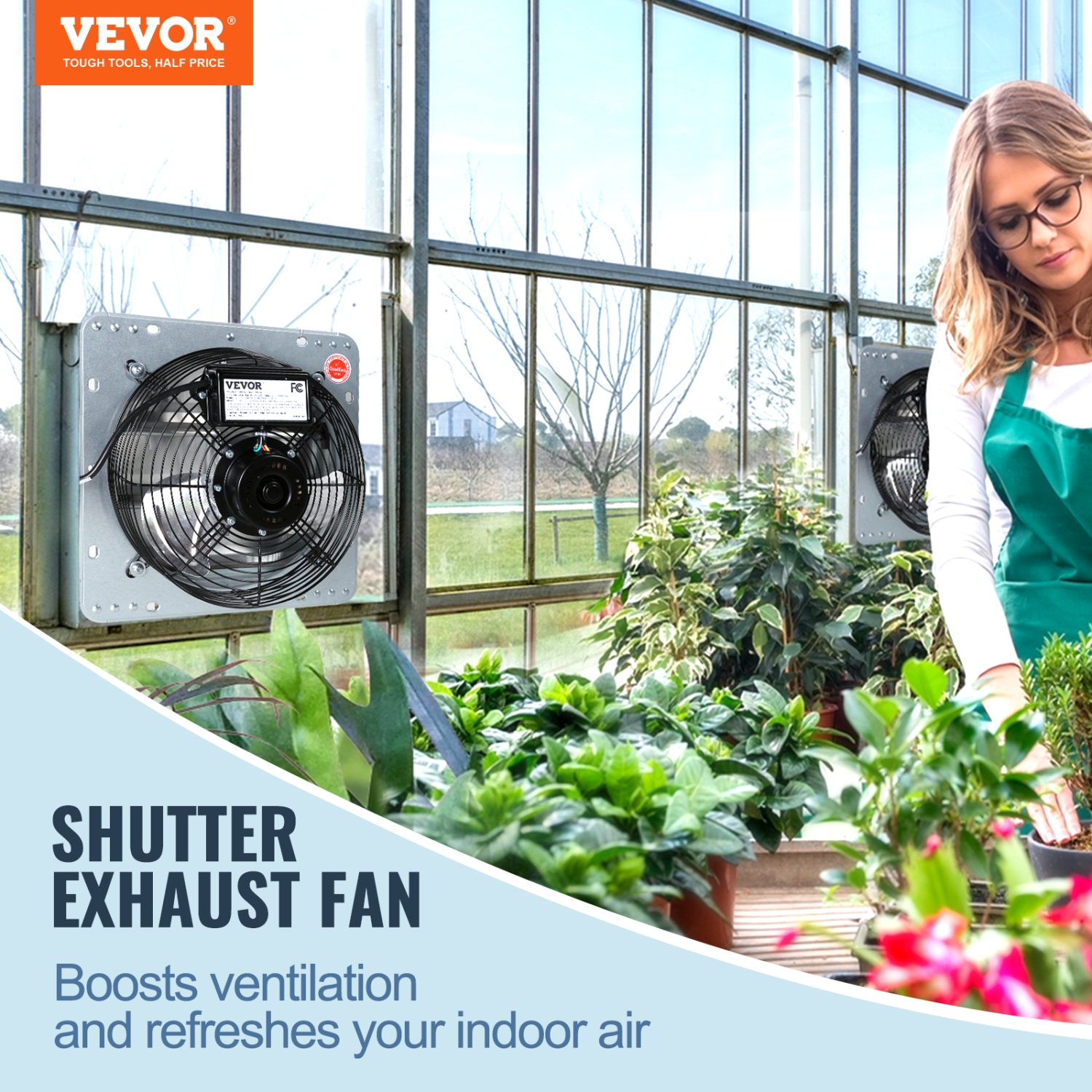 VEVOR 16'' Shutter Exhaust Fan, with Speed Controller, AC-motor, 2000 CFM, No Assembly Required Wall Mount Attic Fan, Ventilation and Cooling for