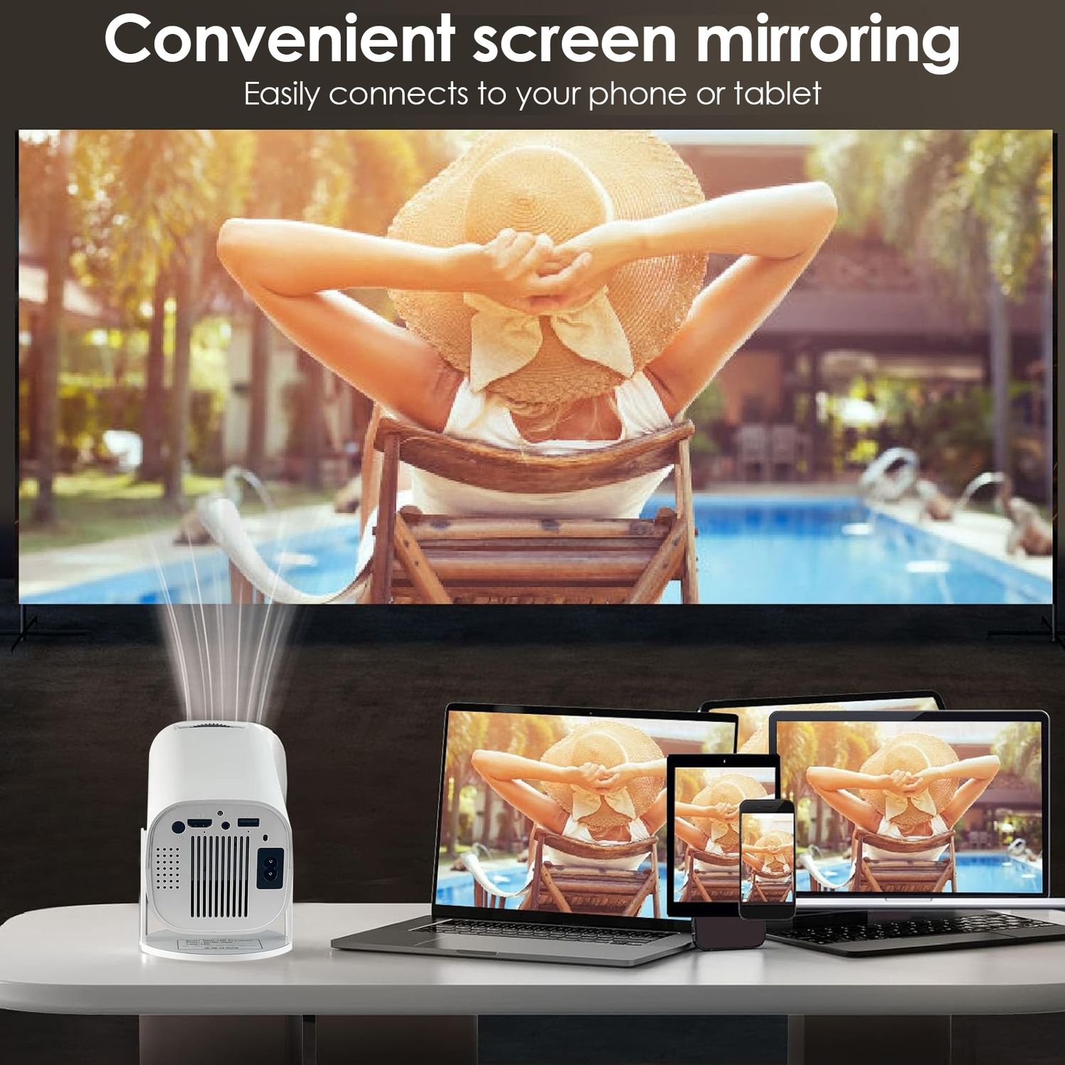 Mini projecteur portatif pour la maison, prend en charge le décodage et la sortie de lecture vidéo 4K, angle de projection flexible de 180°