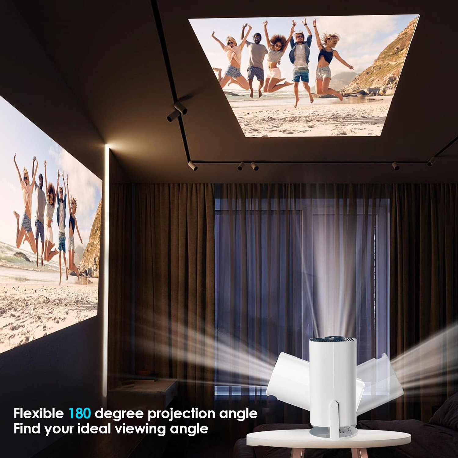 Mini projecteur portatif pour la maison, prend en charge le décodage et la sortie de lecture vidéo 4K, angle de projection flexible de 180°