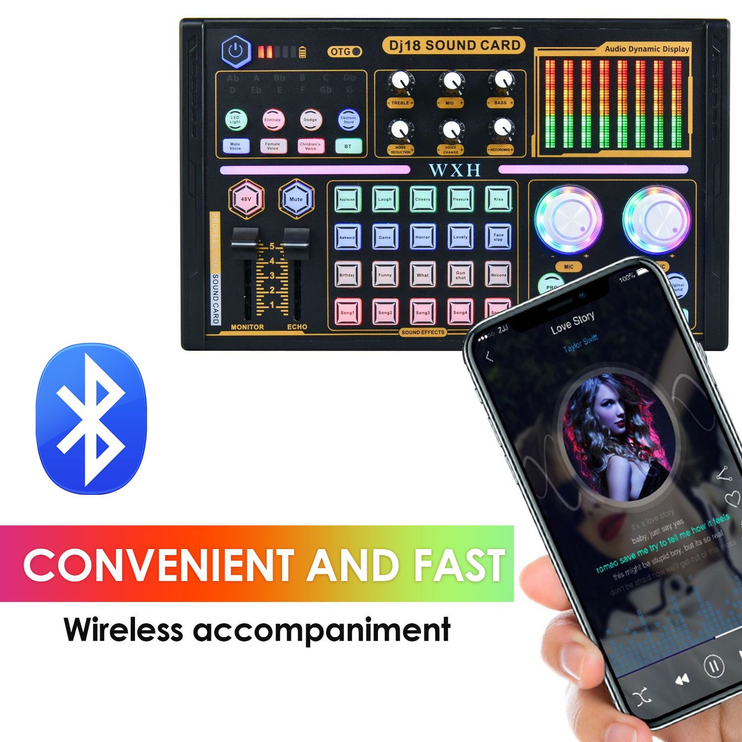 Carte son microphone externe pour enregistrement professionnel avec équipement d'accordage Noir Argent