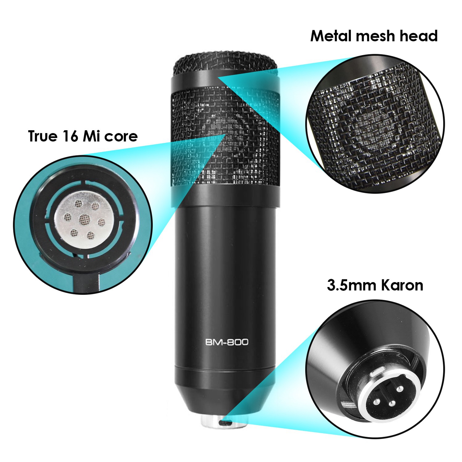 Carte son microphone externe pour enregistrement professionnel avec équipement d'accordage Noir Argent