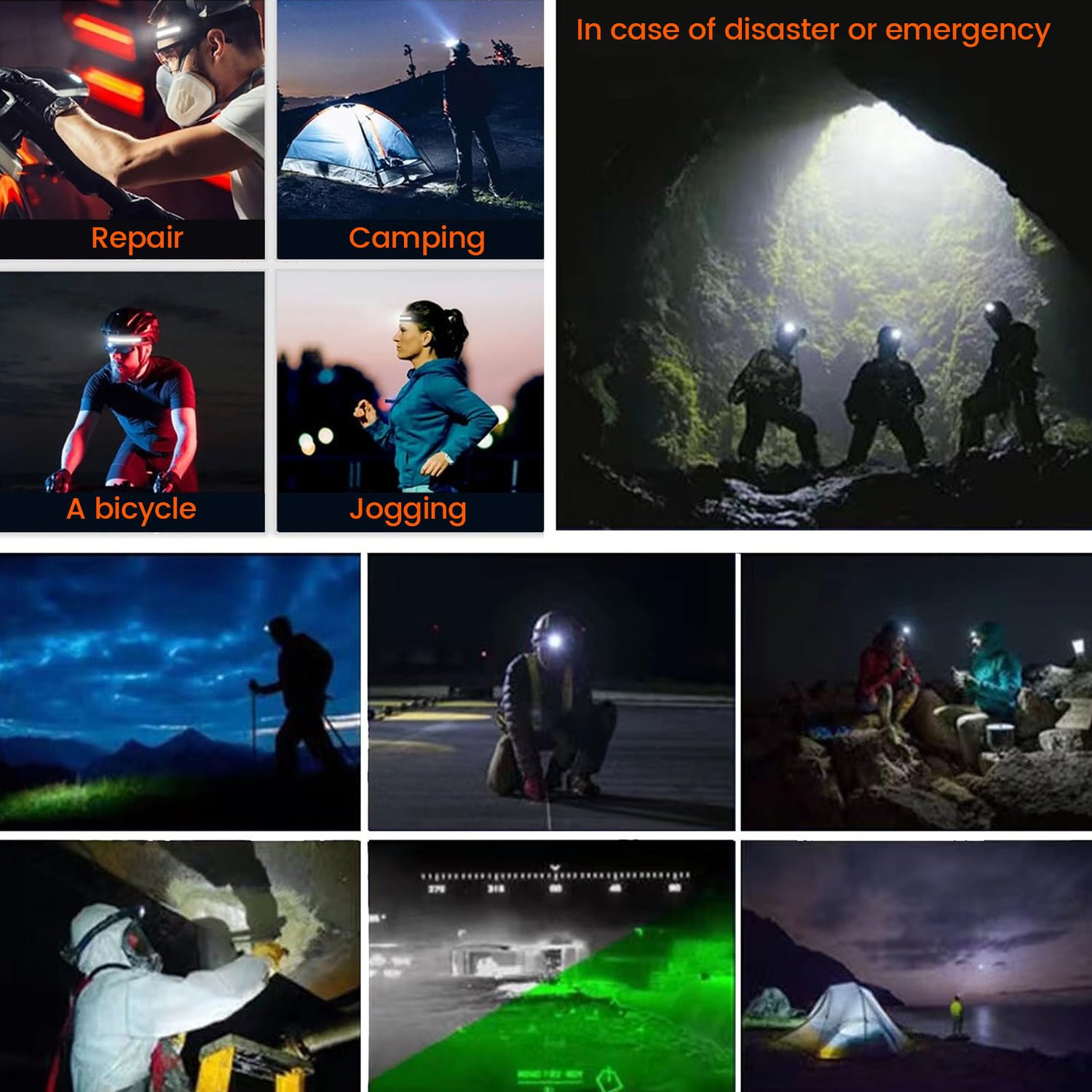 Lampe de poche frontale, phare rechargeable LED pour le camping, les déplacements