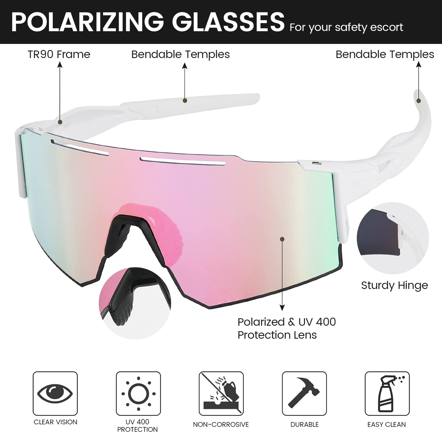 Lunettes de vélo Lunettes de sport polarisées Lentilles pour hommes et femmes pour la conduite de motocyclette