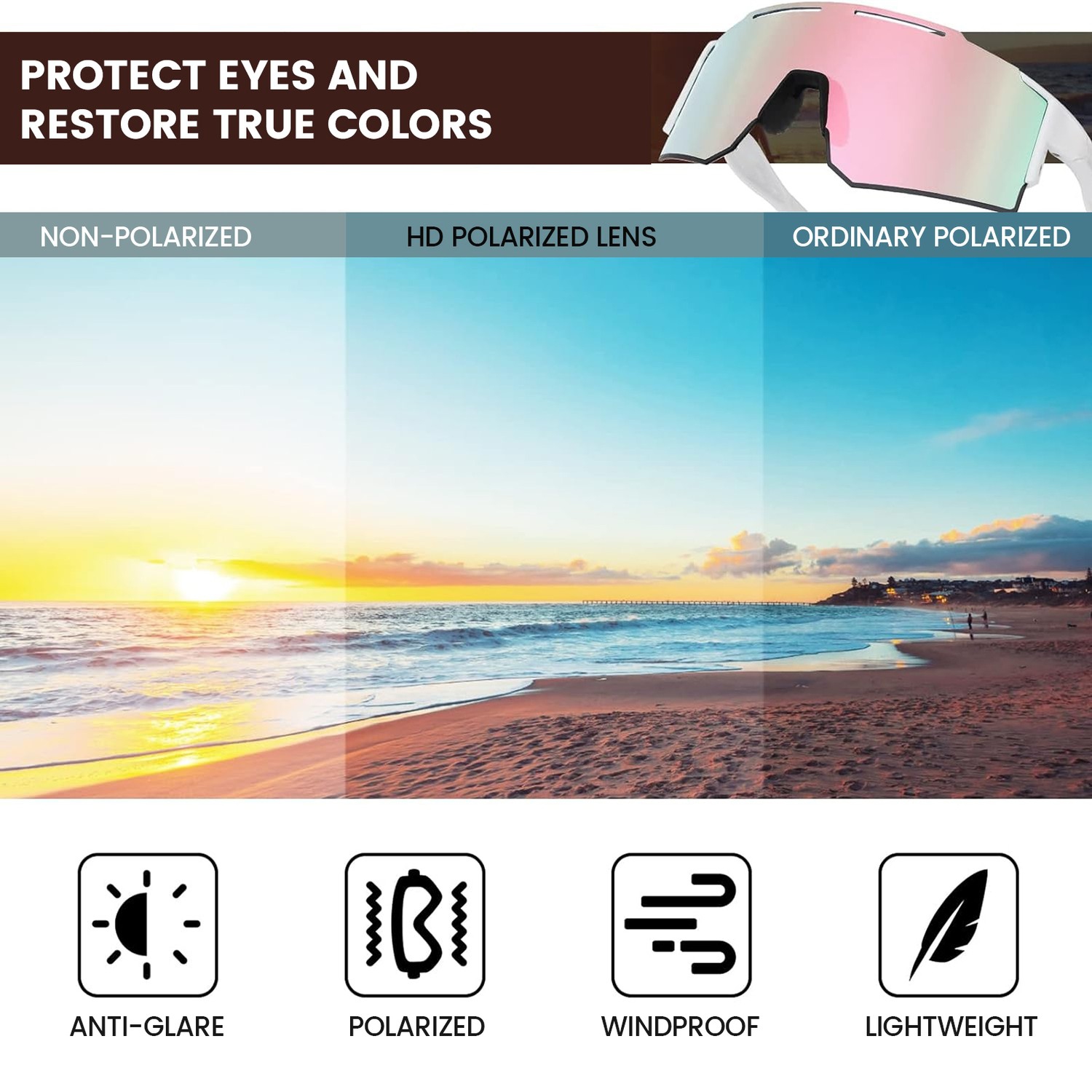 Lunettes de vélo Lunettes de sport polarisées Lentilles pour hommes et femmes pour la conduite de motocyclette