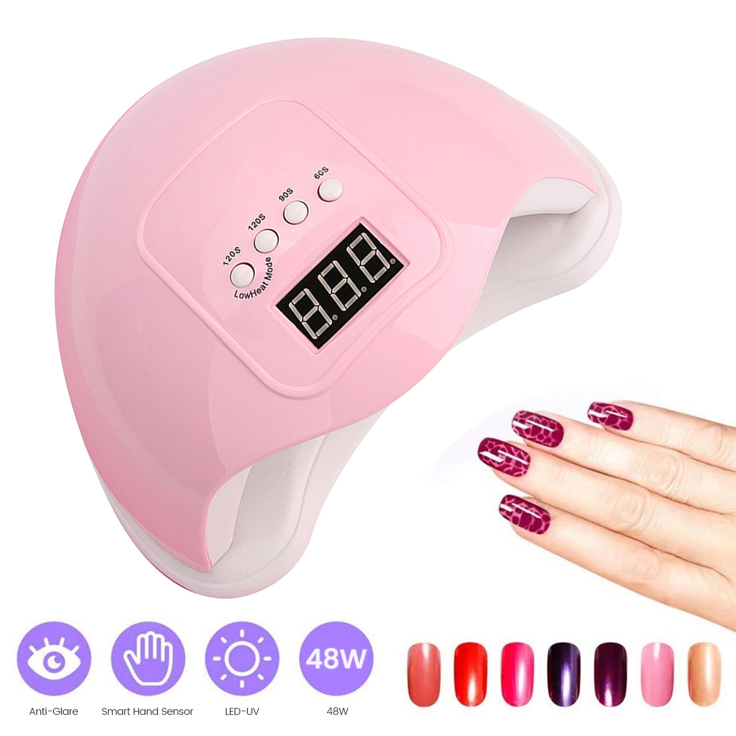 Lampe à ongles en gel UV LED, séchoir à ongles automatique professionnel portatif 48 W, lampe à ongles avec minuterie et affichage LCD