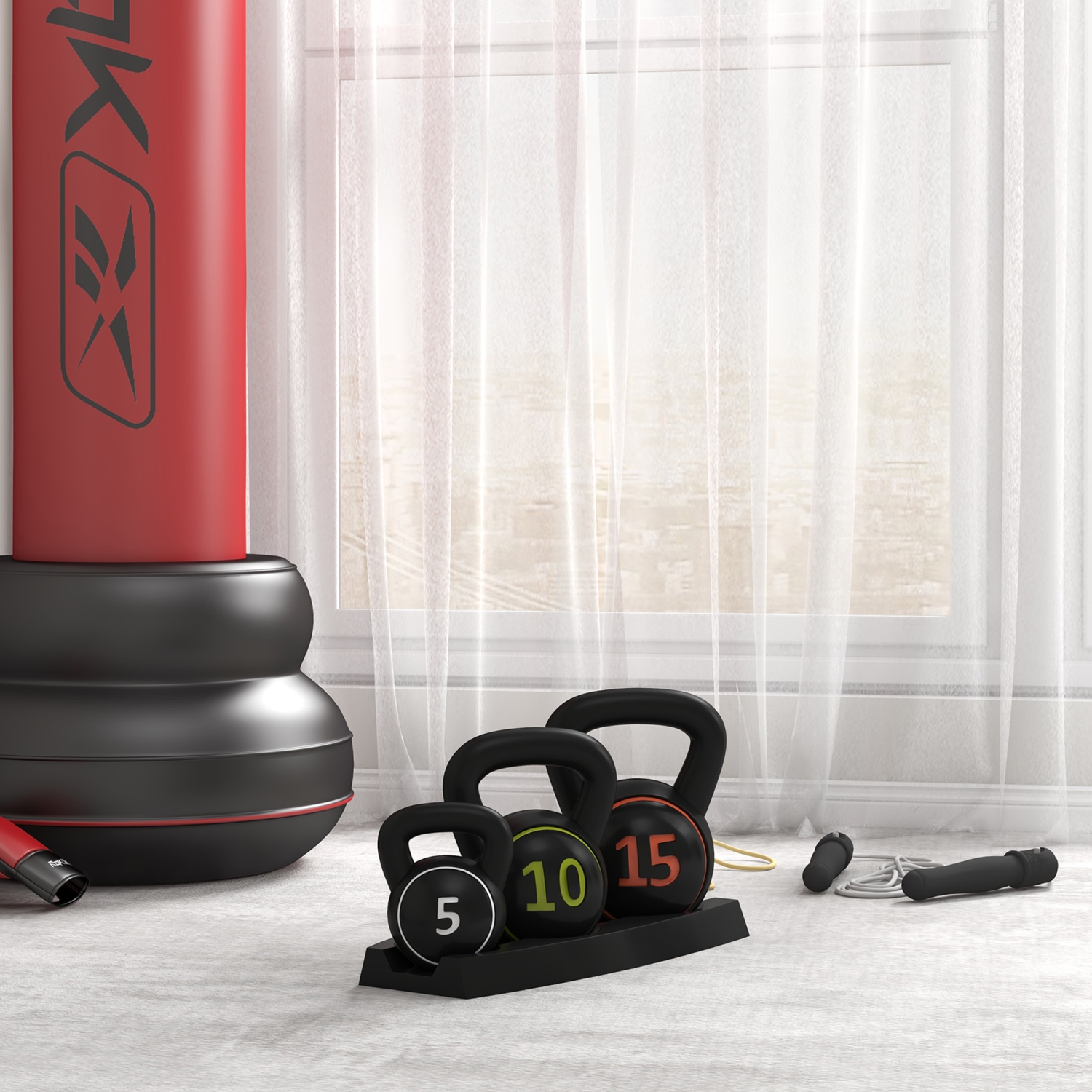 Ensemble de trois haltères russes de Soozier avec support de rangement pour entraînement musculaire à domicile, 5&nbsp;lb, 10&nbsp;lb, 15&nbsp;lb