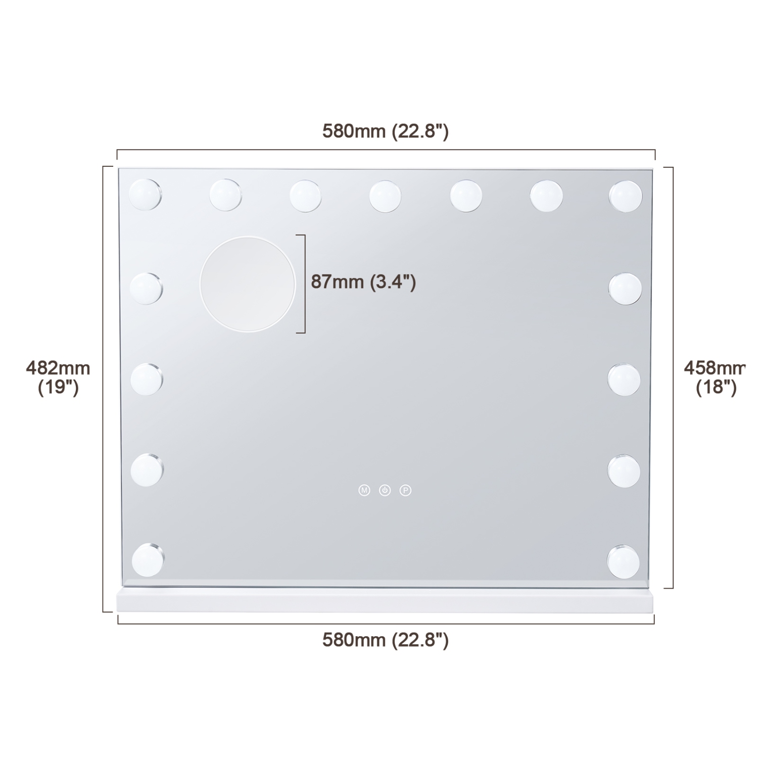 VEVOR 22.8x18.1 in Hollywood Vanity Mirror With Lights,15 Dimmable Bulbs &3 Color Lighting Modes, Makeup Mirror w/ Detachable 5X Magnification,USB