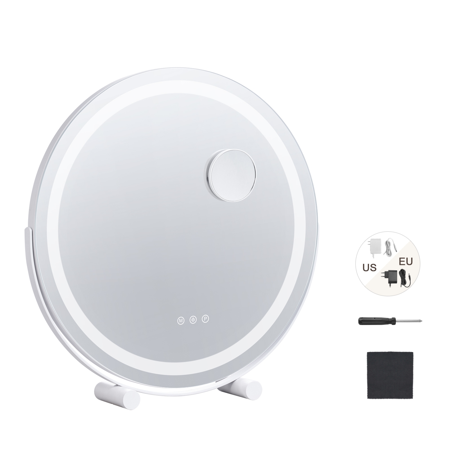 VEVOR 20” Vanity Mirror With Lights, LED Makeup Mirror 3 Color Lighting Modes, with 5X Magnification Mirror, Smart Touch Control, 360°Rotation,Round