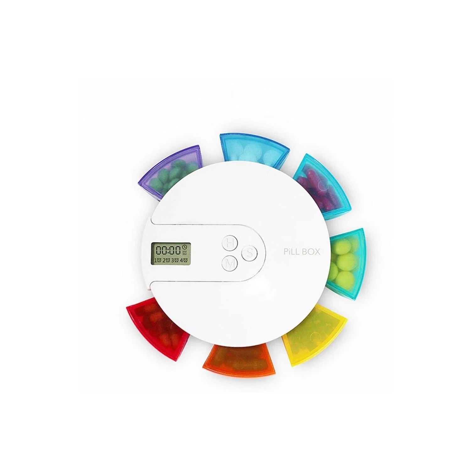 (7-Day) Pill, Medicine, Vitamin Organizer Box | Weekly, Daily Planner | Clock Reminders | Portable