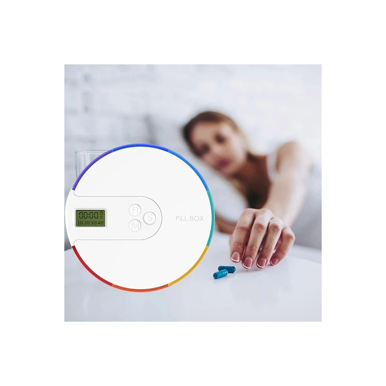 (7-Day) Pill, Medicine, Vitamin Organizer Box | Weekly, Daily Planner | Clock Reminders | Portable