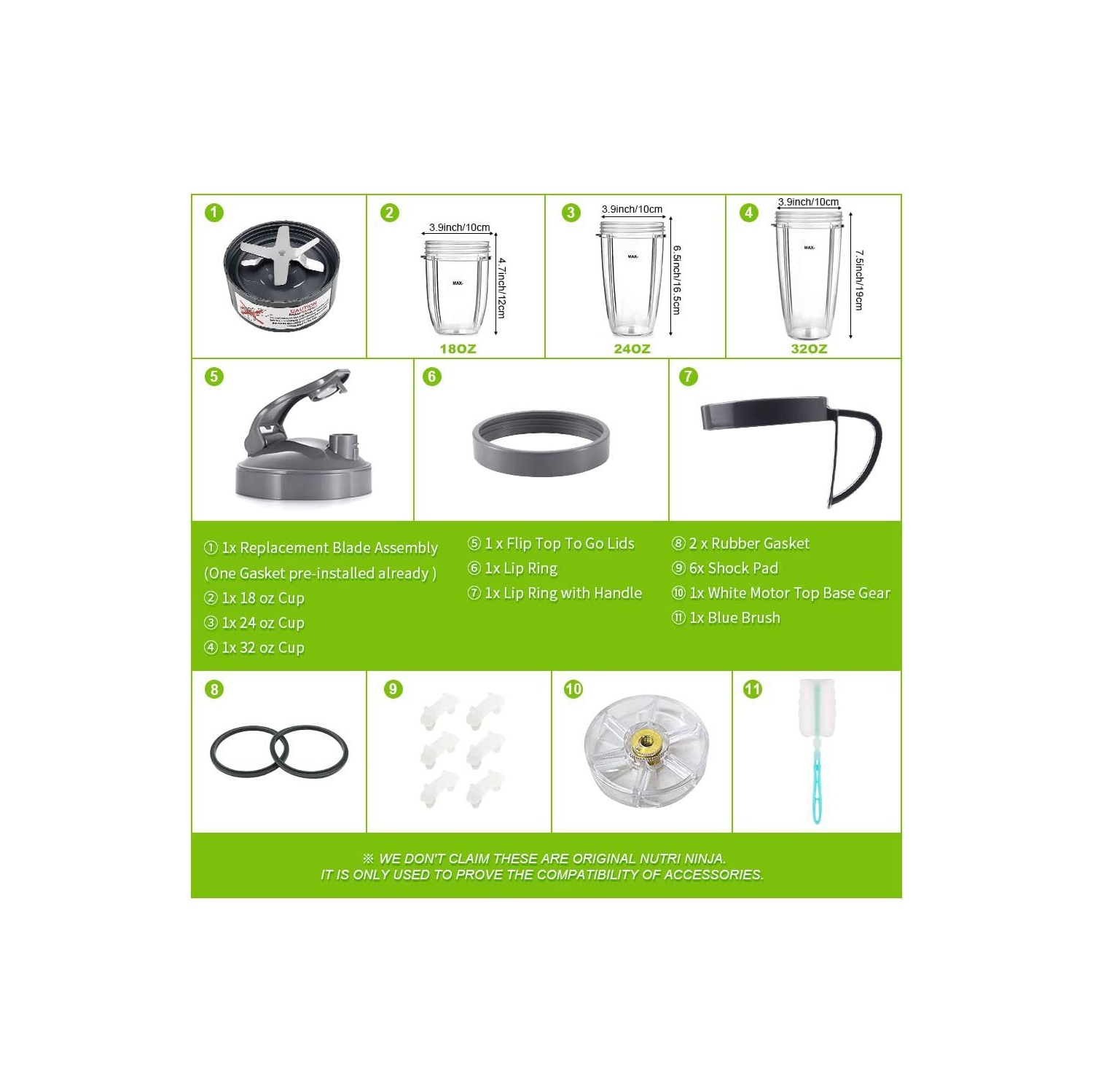 14 Pieces Blender Replacement Parts Extractor Blade and Cups for NutriBullet 600w & 900w Series, Including Gasket Shock Pad and Gear
