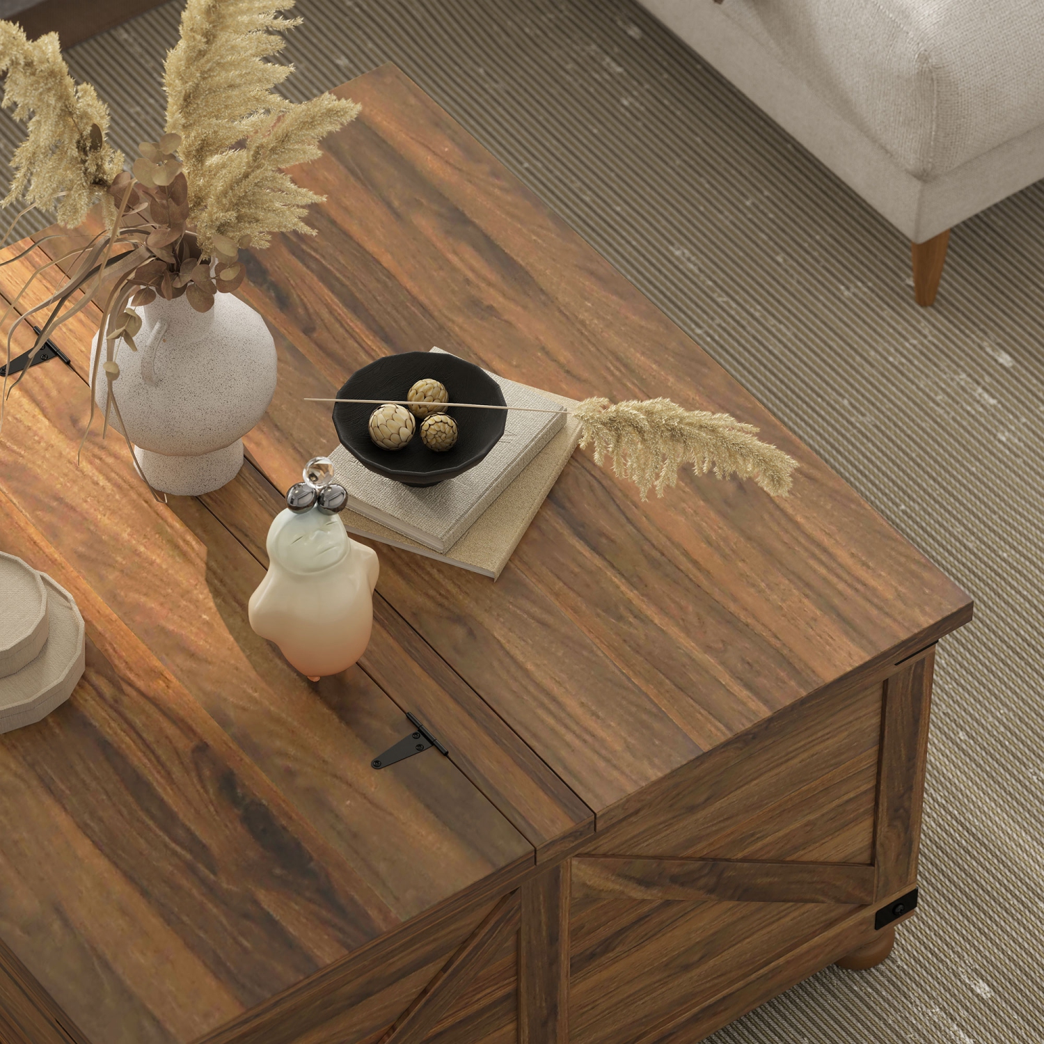 HOMCOM – Table basse à dessus relevable, table centrale de 32 po avec compartiment dissimulé, plateau de levage et pattes en pin pour le salon,