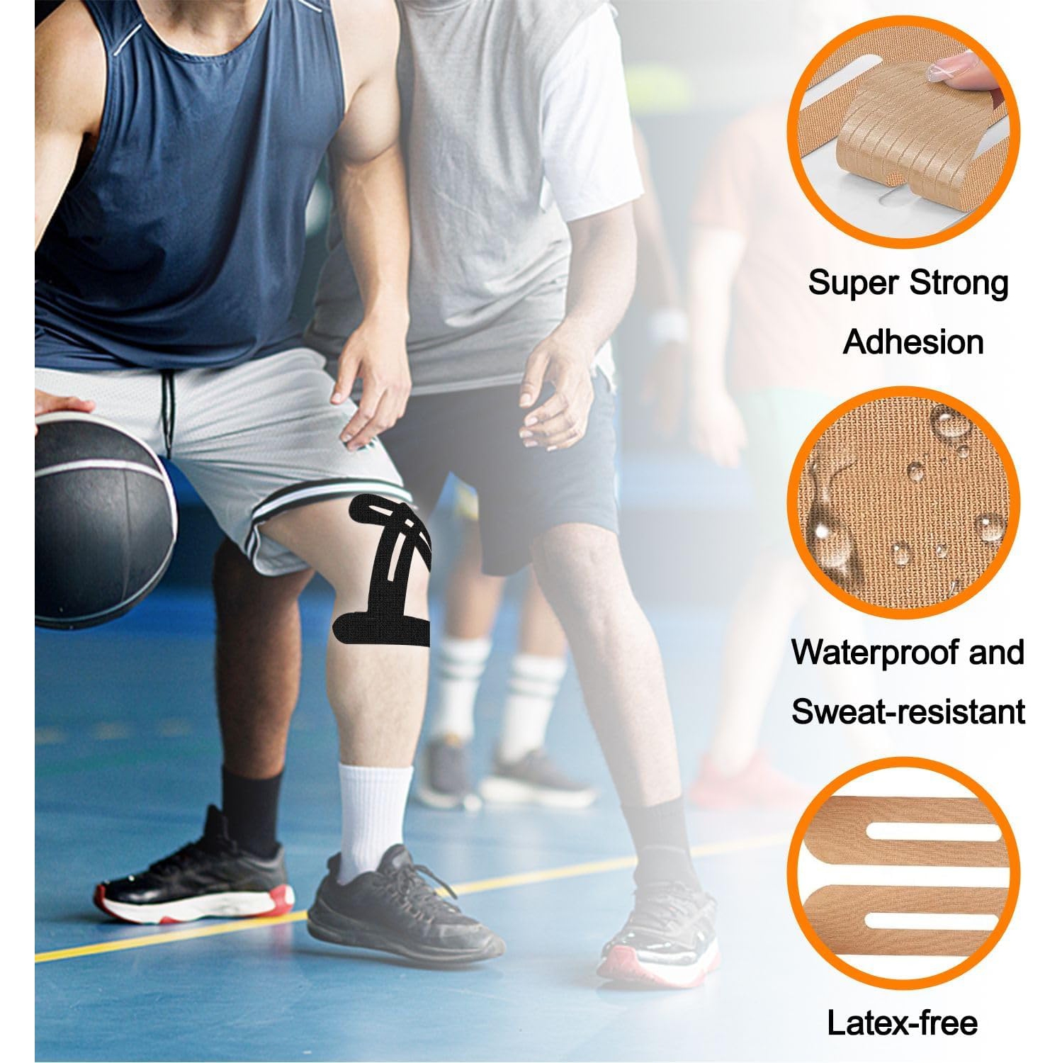 20PCS Precut Kinesiology Tape for Knees,Elastic Knee Support & Stability,Pain Relief,Waterproof Breathable Hypoallergenic Athletic Tape-Black Size L