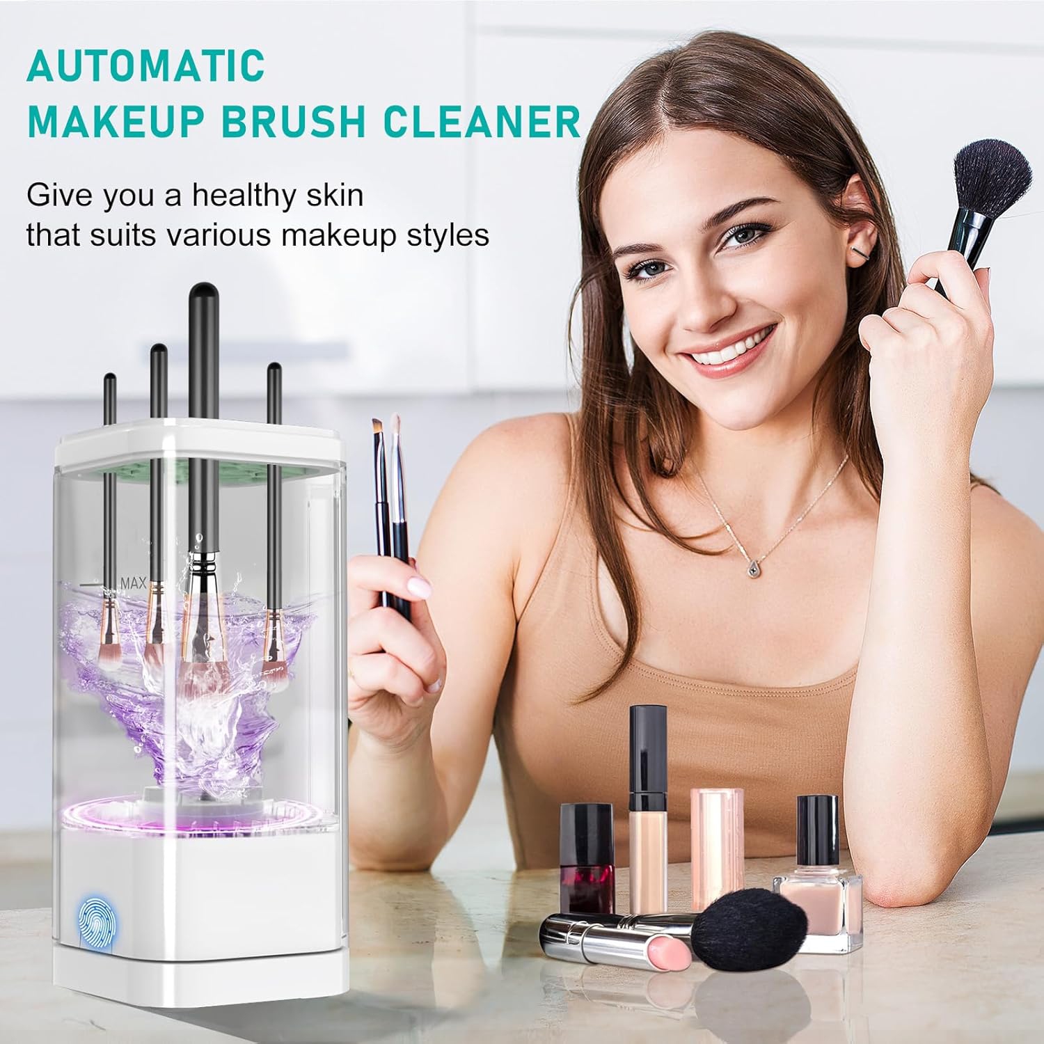Electric Makeup Brush Cleaner,Quick Makeup Cleaner For Cleaning & Drying All Type Brush,Portable Automatic Makeup Brush Cleaning Machine with Drying