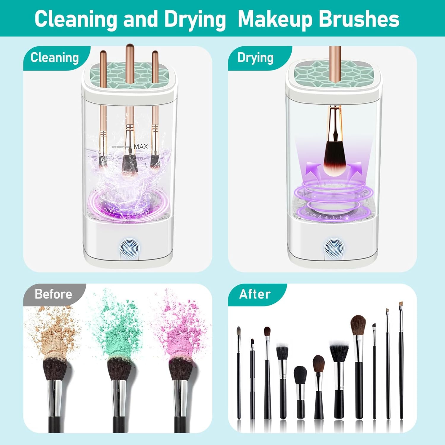 Electric Makeup Brush Cleaner,Quick Makeup Cleaner For Cleaning & Drying All Type Brush,Portable Automatic Makeup Brush Cleaning Machine with Drying