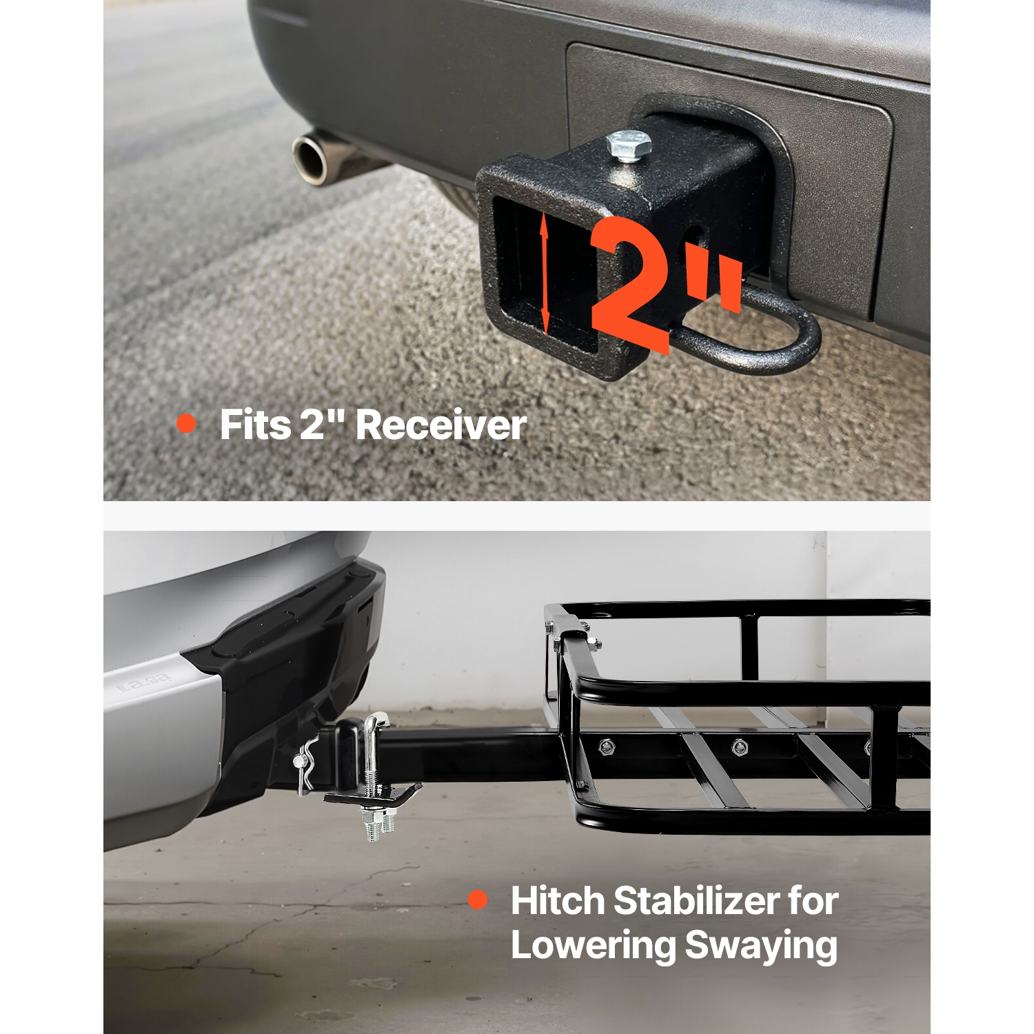 VEVOR 53" x 19" x 5", Hitch Cargo Carrier, 500 lbs Capacity Hitch Cargo Carrier with Hitch Stabilizer & Ratchet Straps, Folding Hitch Mount Cargo