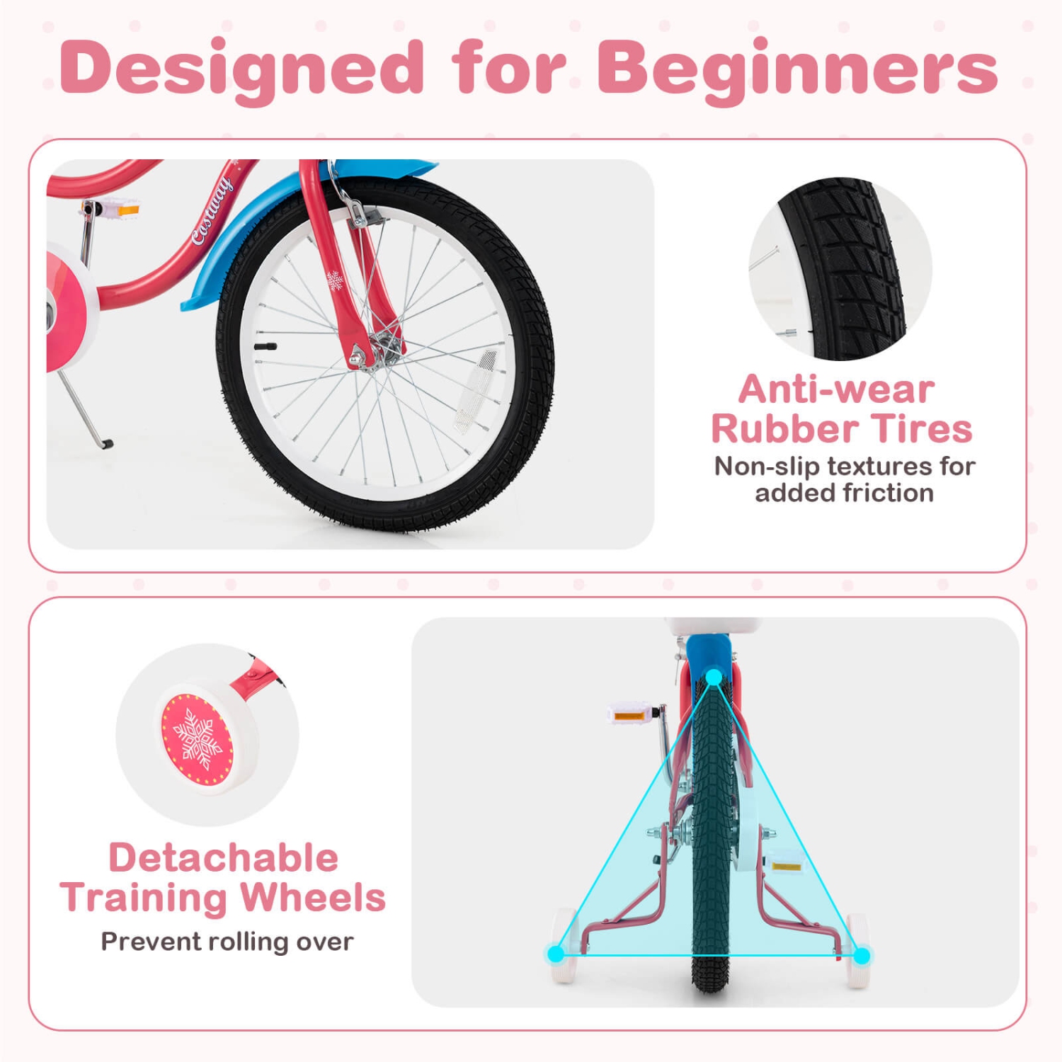 Costway 14 Inch Kids Bike with Basket Doll Seat & Colorful Streamers 2 Training Wheels