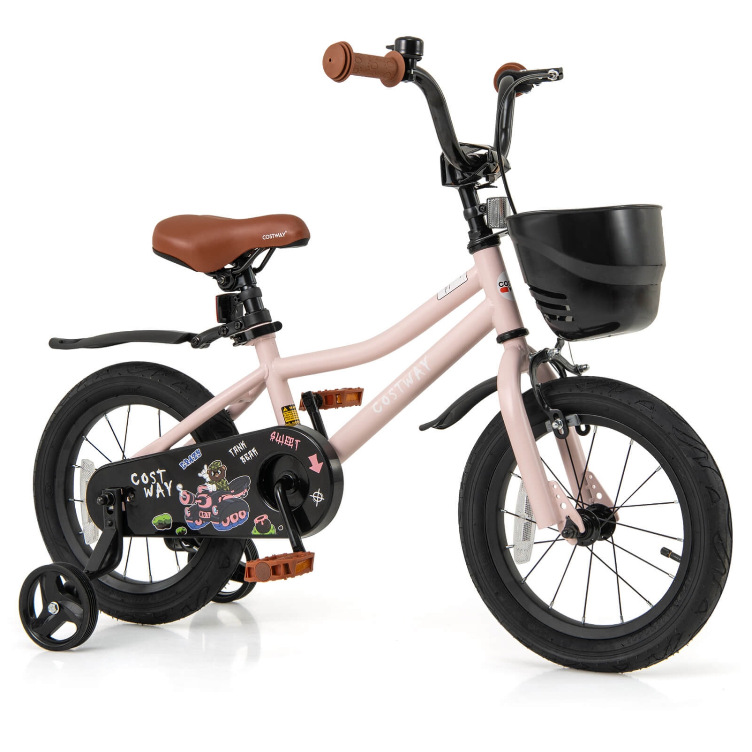 Costway 12"/14"/16"/18" Kid's Bike with Training Wheels Adjustable Handlebar & Seat Handbrake Pink