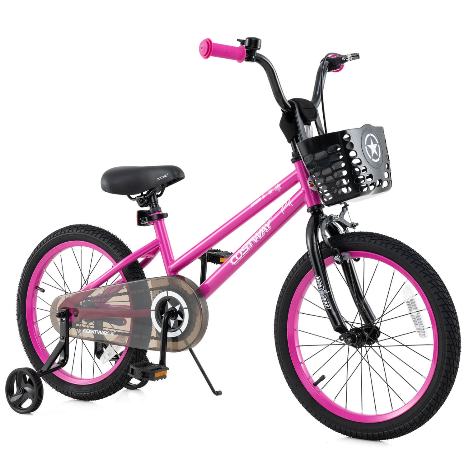 Costway Kid's Bike with Training Wheels Adjustable Handlebar & Seat Handbrake Black/Pink/Silver