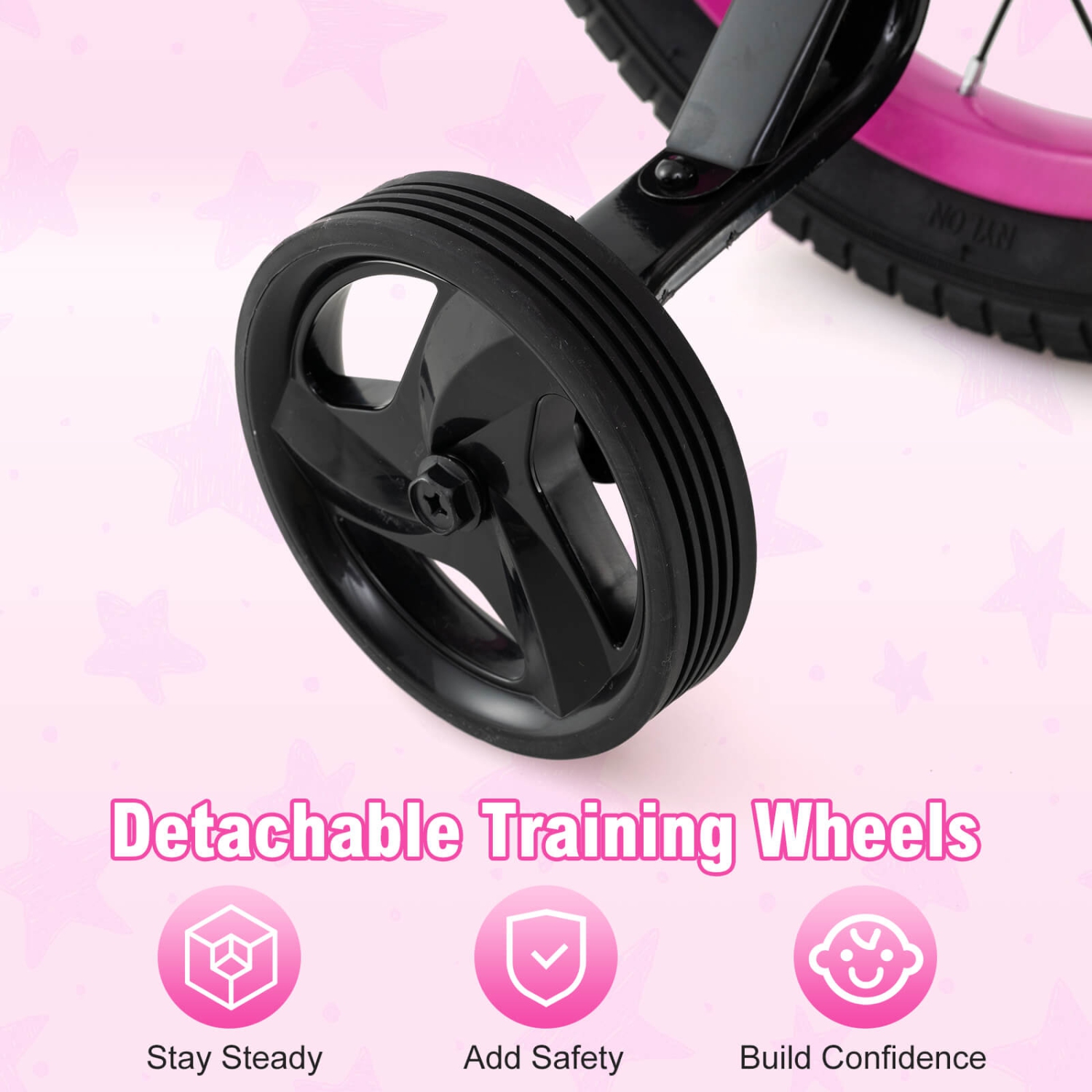 Costway Kid's Bike with Training Wheels Adjustable Handlebar & Seat Handbrake Black/Pink/Silver