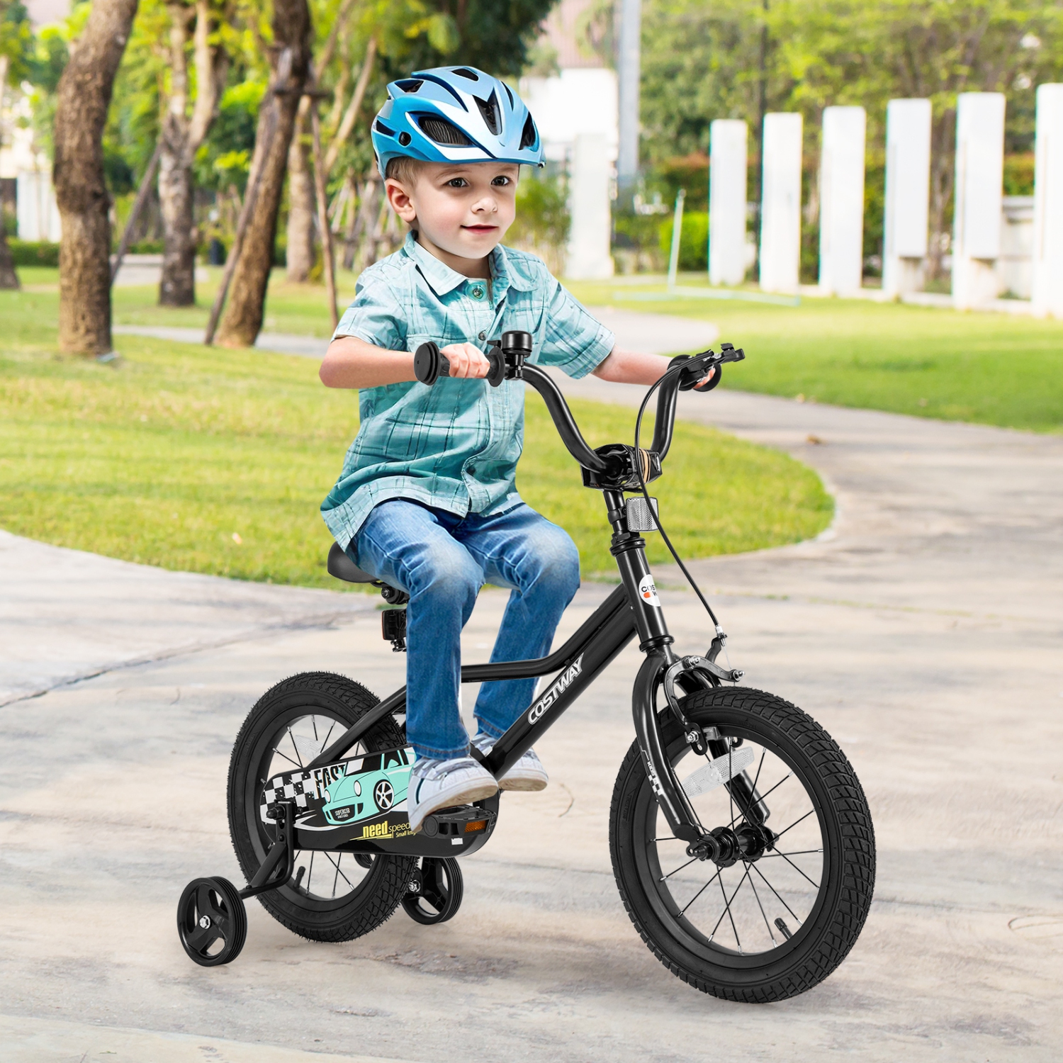 Costway 12"/14"/16"/18" Kids Training Bike with Removable Training Wheels Pneumatic Tires Navy/Black
