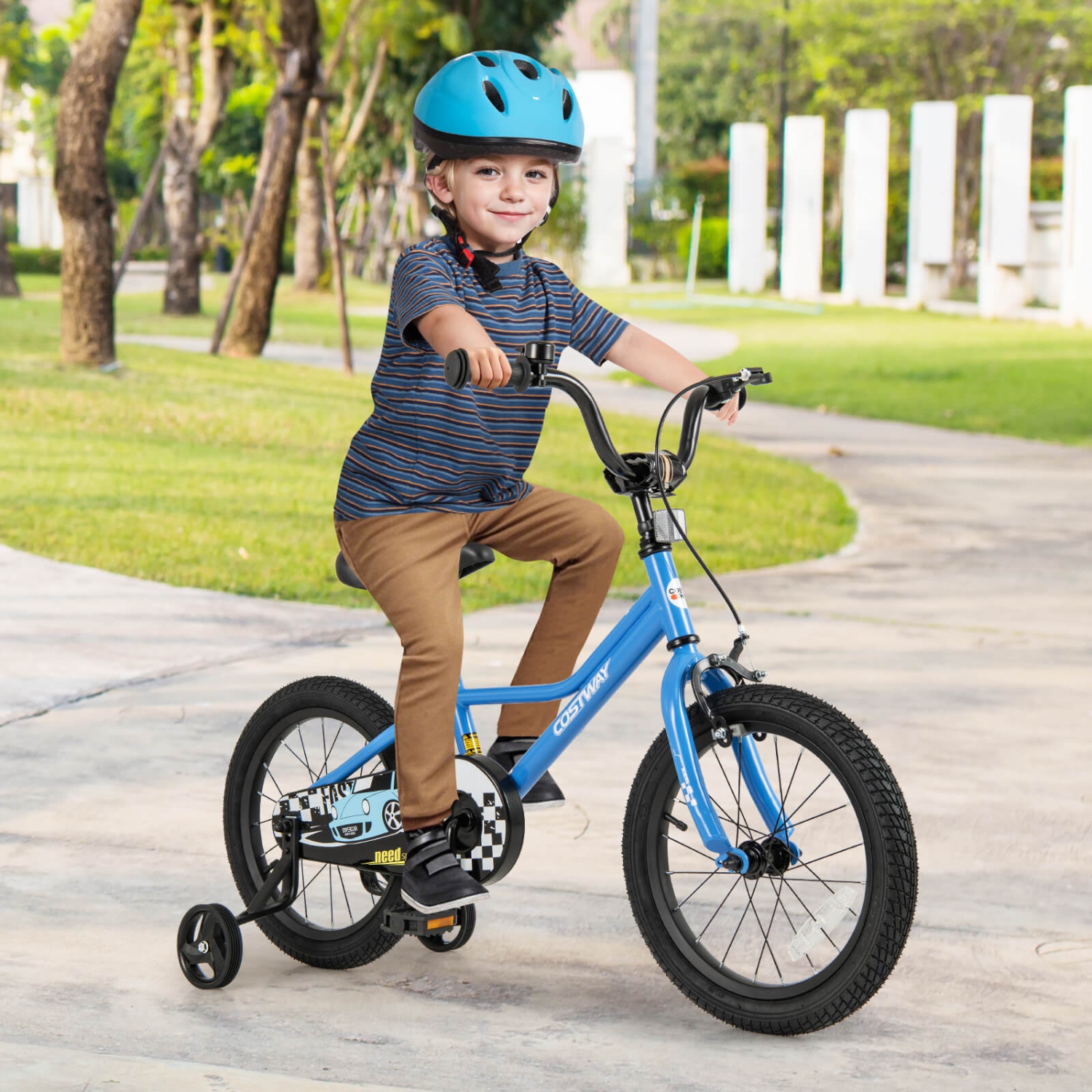 Costway 12"/14"/16"/18" Kids Training Bike with Removable Training Wheels Pneumatic Tires Navy/Black