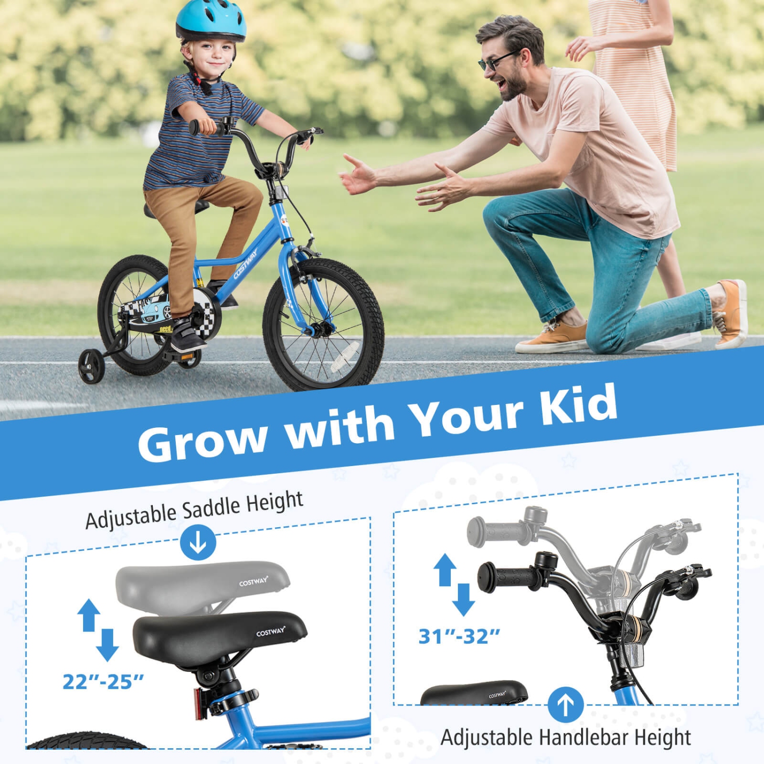 Costway 12"/14"/16"/18" Kids Training Bike with Removable Training Wheels Pneumatic Tires Navy/Black
