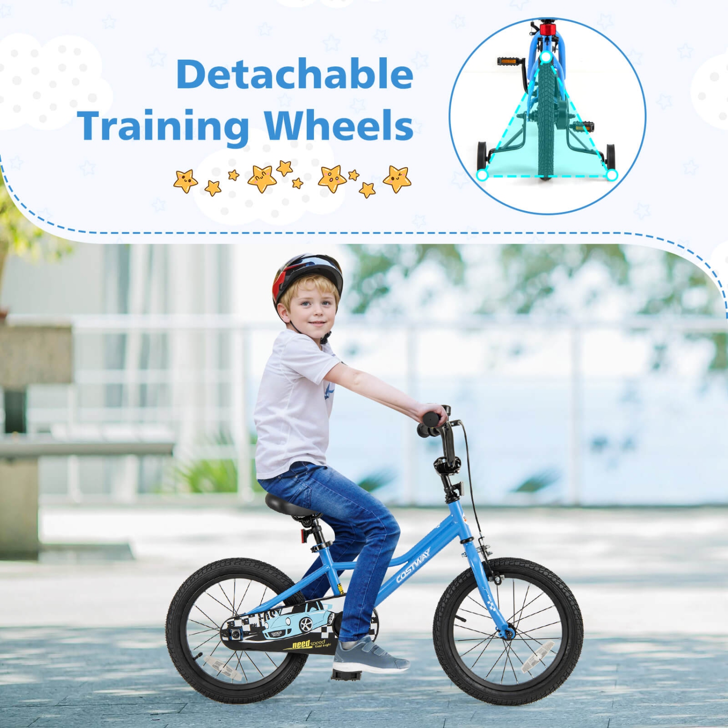 Costway 12"/14"/16"/18" Kids Training Bike with Removable Training Wheels Pneumatic Tires Navy/Black