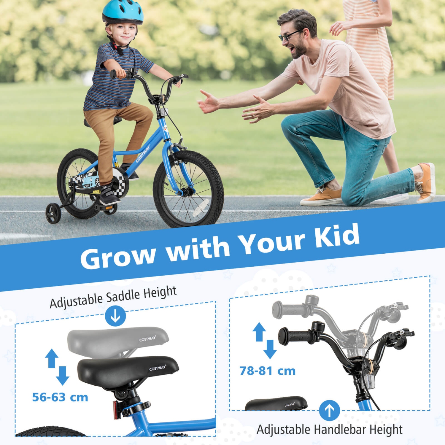 Costway 12"/14"/16"/18" Kids Training Bike with Removable Training Wheels Pneumatic Tires Navy/Black