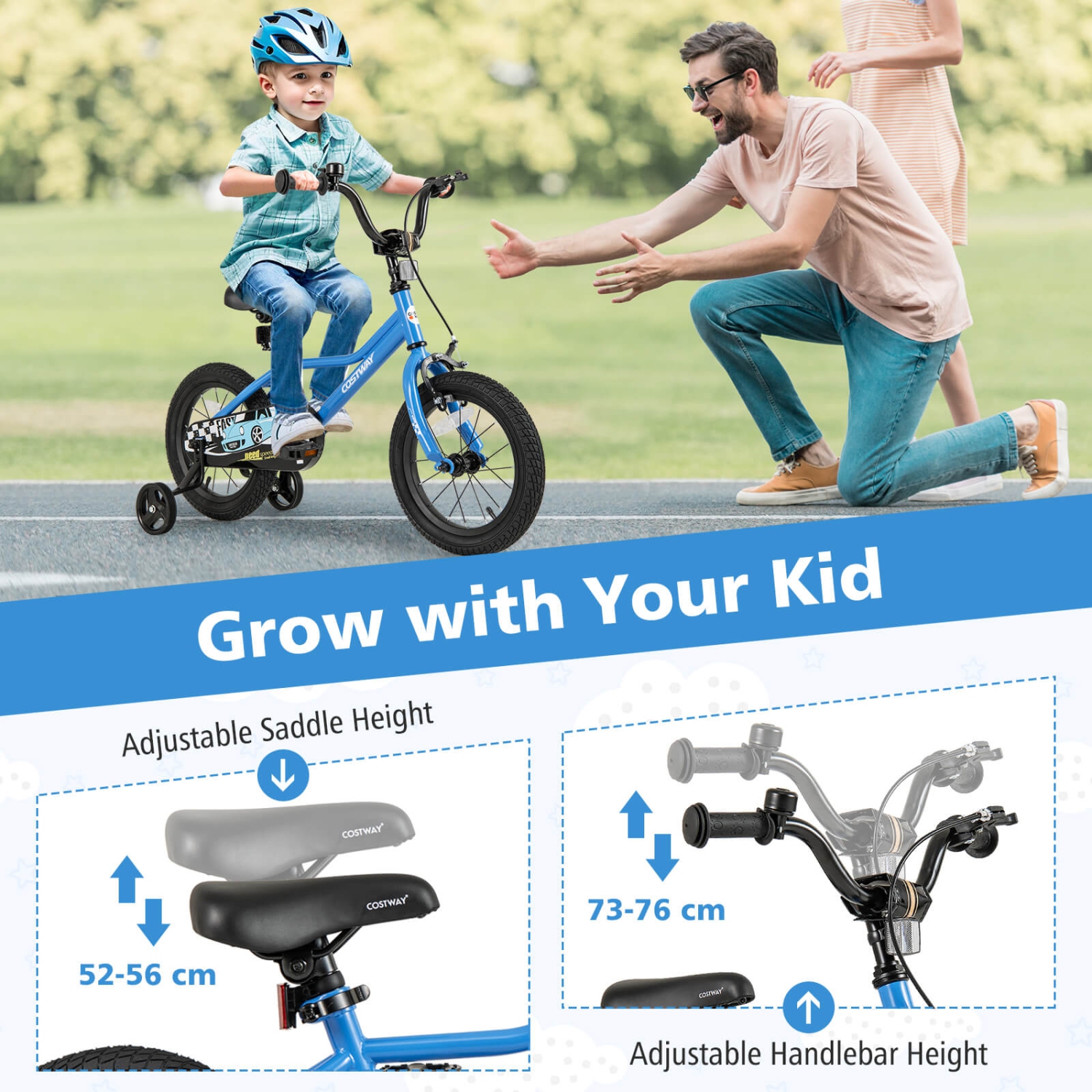 Costway 12"/14"/16"/18" Kids Training Bike with Removable Training Wheels Pneumatic Tires Navy/Black