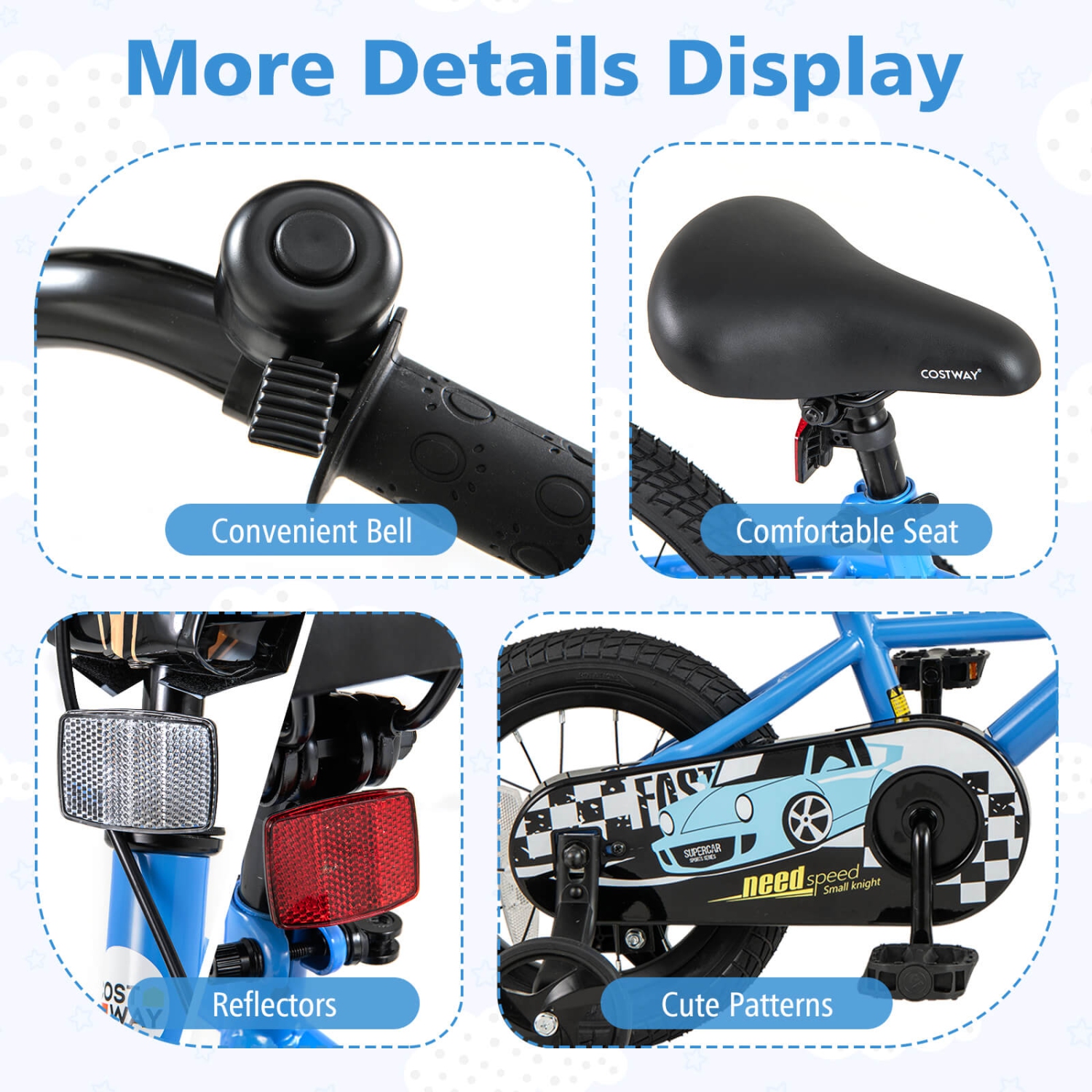 Costway 12"/14"/16"/18" Kids Training Bike with Removable Training Wheels Pneumatic Tires Navy/Black