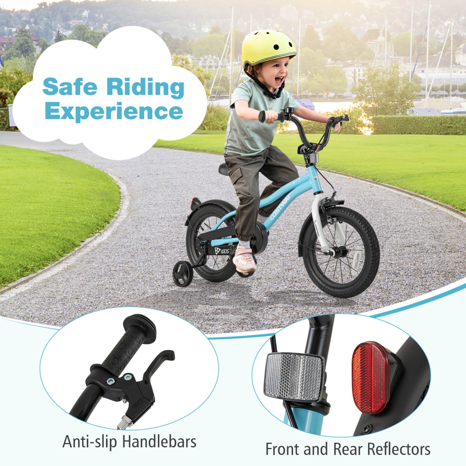 Vélo pour enfants de 12&nbsp;po/14&nbsp;po/16&nbsp;po/18&nbsp;po de Costway pour garçons et filles de 3-4 ans avec siège ajustable réfléchissants