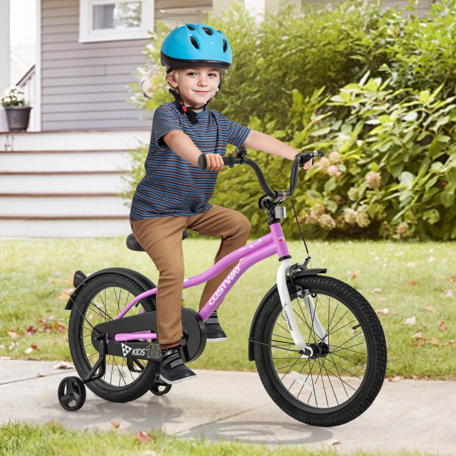 Costway 12"/14"/16"/18" Kids Bike for 3-4 Years Old Boys & Girls with Adjustable Seat Handbrake Reflectors Blue/Purple/Red