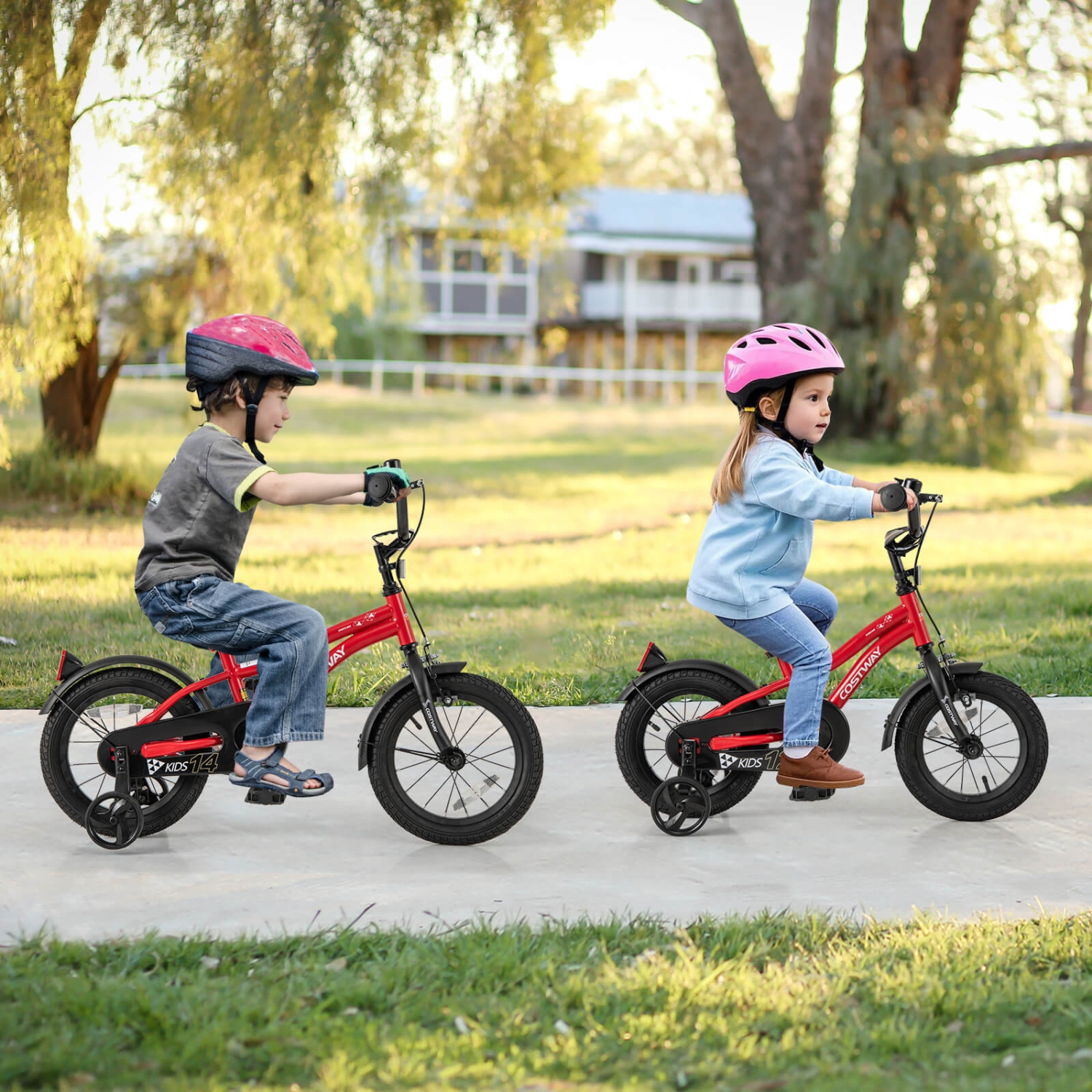 Costway 12"/14"/16"/18" Kids Bike for 3-4 Years Old Boys & Girls with Adjustable Seat Handbrake Reflectors Blue/Purple/Red