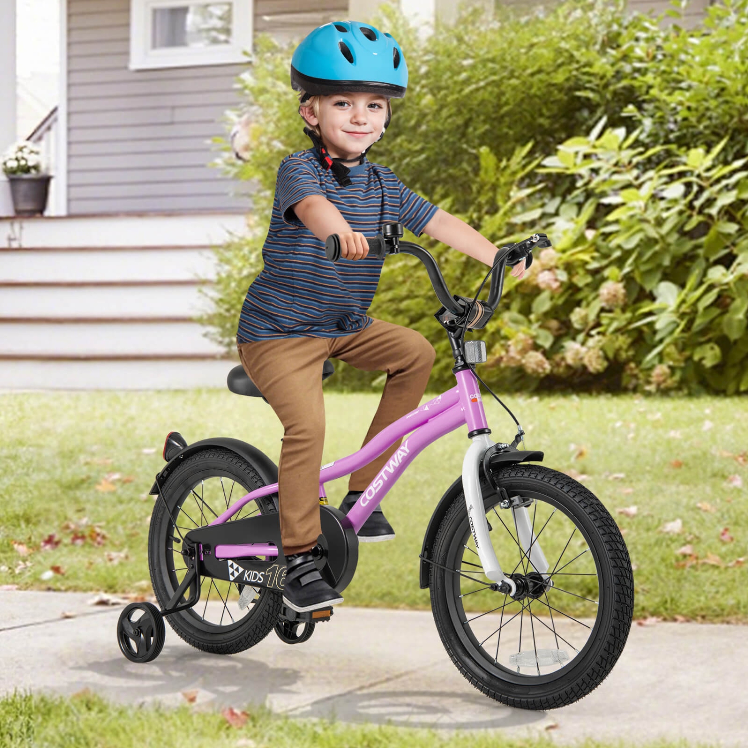 Costway 12"/14"/16"/18" Kids Bike for 3-4 Years Old Boys & Girls with Adjustable Seat Handbrake Reflectors Blue/Purple/Red