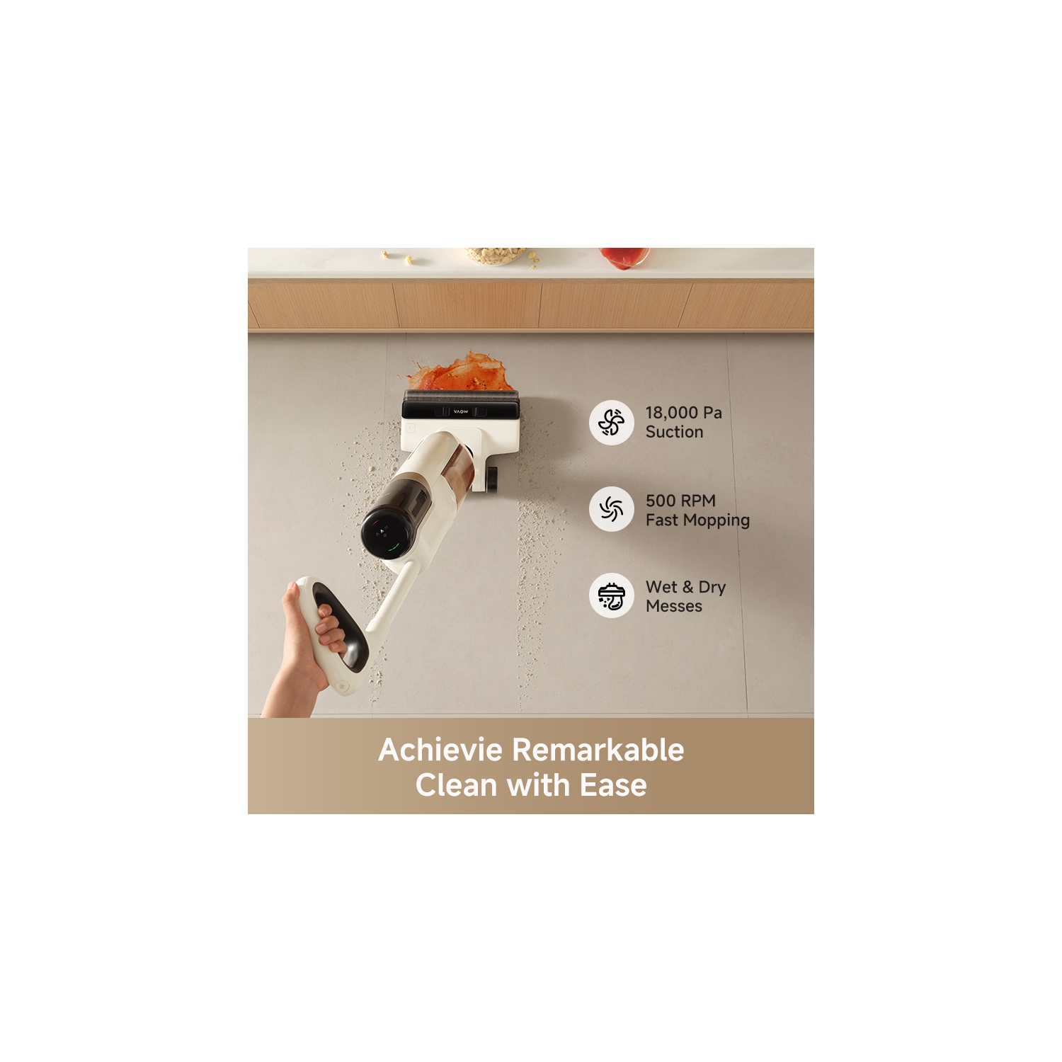 Mova K30 Wet Dry Vacuum Cleaner Cordless Floor Cleaner and Mop, 180° Lie-Flat Reach, 140°F Hot Air Drying, 0in Dual-Edge Cleaning, Powerful 18000Pa