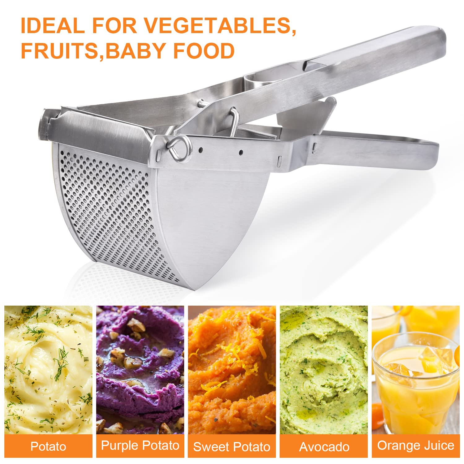 Potato Ricer, Stainless Steel Potato Masher for Commercial and Home Use, Mash Potato Masher for Creamy Mashed Potatoes