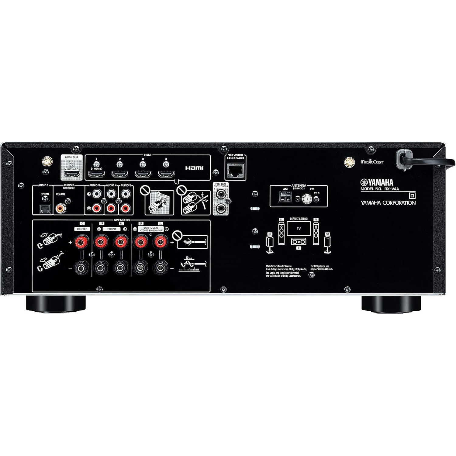 Yamaha RX-V4A Home Theatre Receiver, 5.2 channel, 4K/120Hz capable, Built-in Bluetooth, USB & WiFi, MusicCast and Alexa compatible