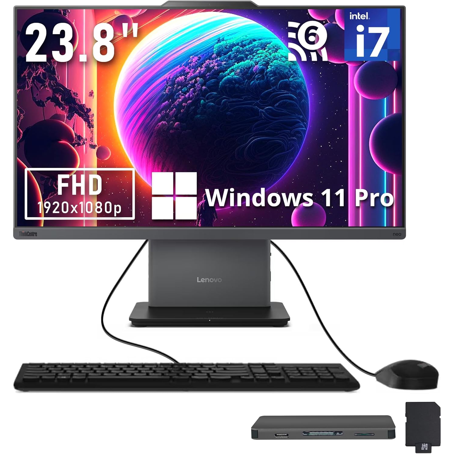 Lenovo ThinkCentre 23.8" Business FHD Anti-Glare All-in-One, Intel Core i7-13620H,2.16TB Storage(2TB SSD + 160GB Docking Station Set),64GB DDR5