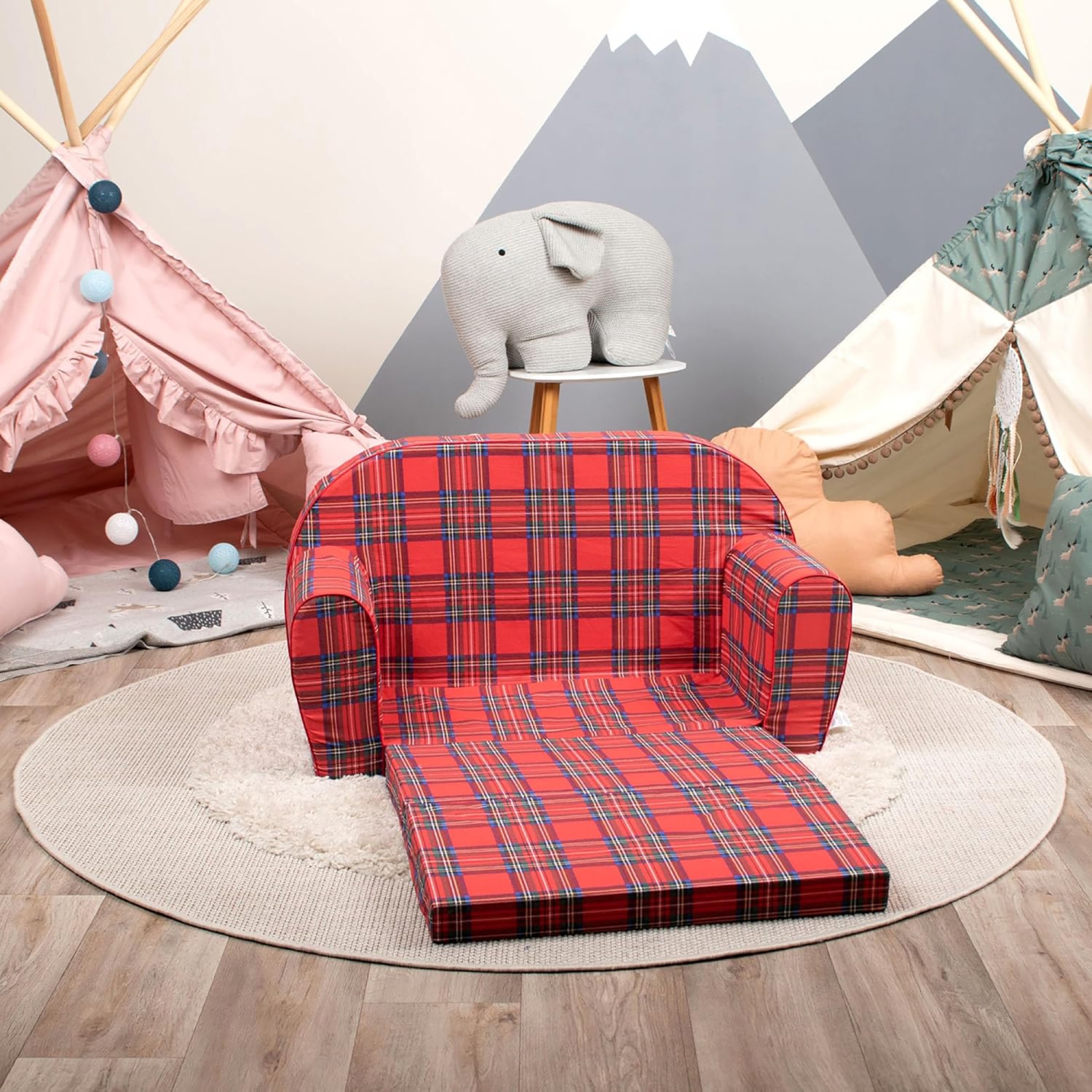 Delsit Kids Couch for Toddlers - 2 in 1 Convertible Foam Sofa to Lounger, Comfy Flip Out Lounge Chair for Children, Made in Europe