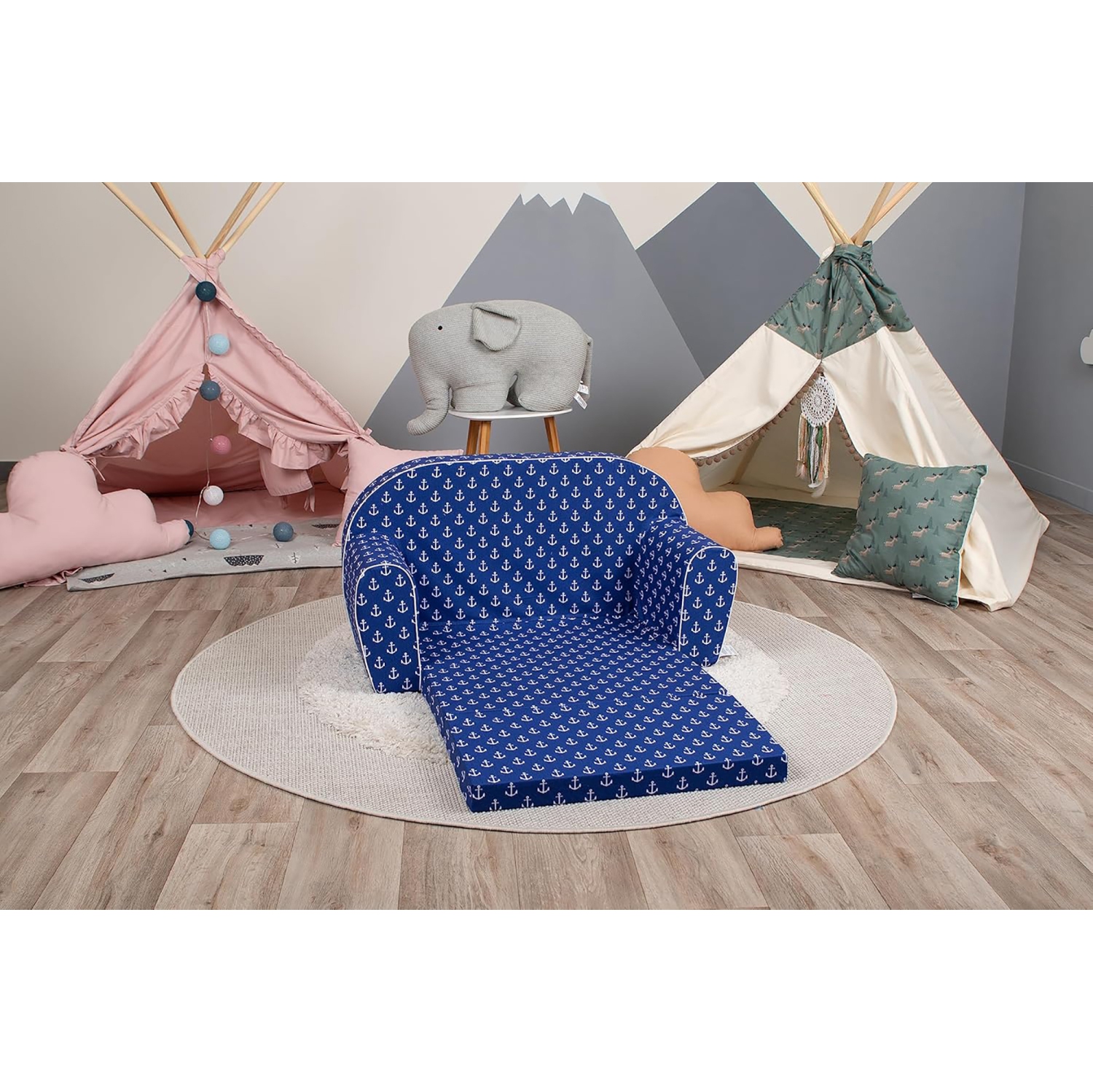 Delsit Kids Couch for Toddlers - 2 in 1 Convertible Foam Sofa to Lounger, Comfy Flip Out Lounge Chair for Children, Made in Europe