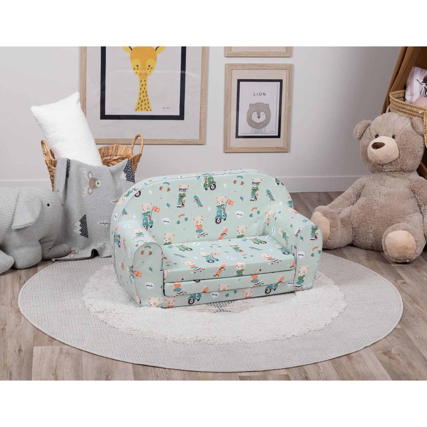 Delsit Kids Couch for Toddlers - 2 in 1 Convertible Foam Sofa to Lounger, Comfy Flip Out Lounge Chair for Children, Made in Europe