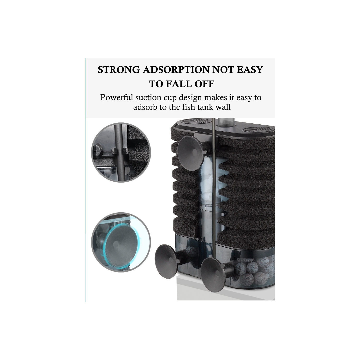 Filtre d'aquarium silencieux 3-en-1 – Oxygénateur 200 L/h, générateur d'ondes et purificateur d'eau, adapté à l'oxygénation, à la circulation et