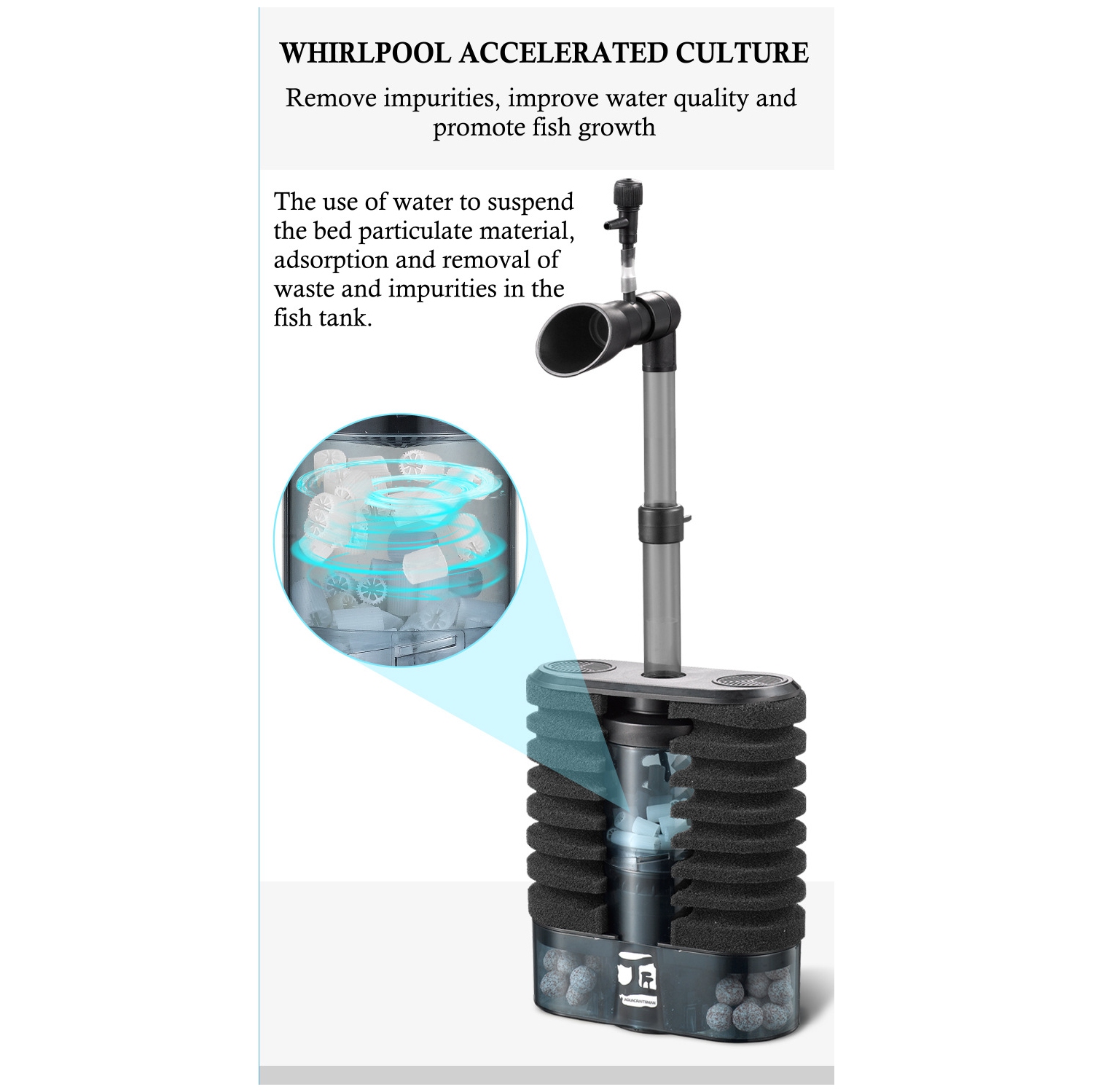 Filtre d'aquarium silencieux 3-en-1 – Oxygénateur 200 L/h, générateur d'ondes et purificateur d'eau, adapté à l'oxygénation, à la circulation et